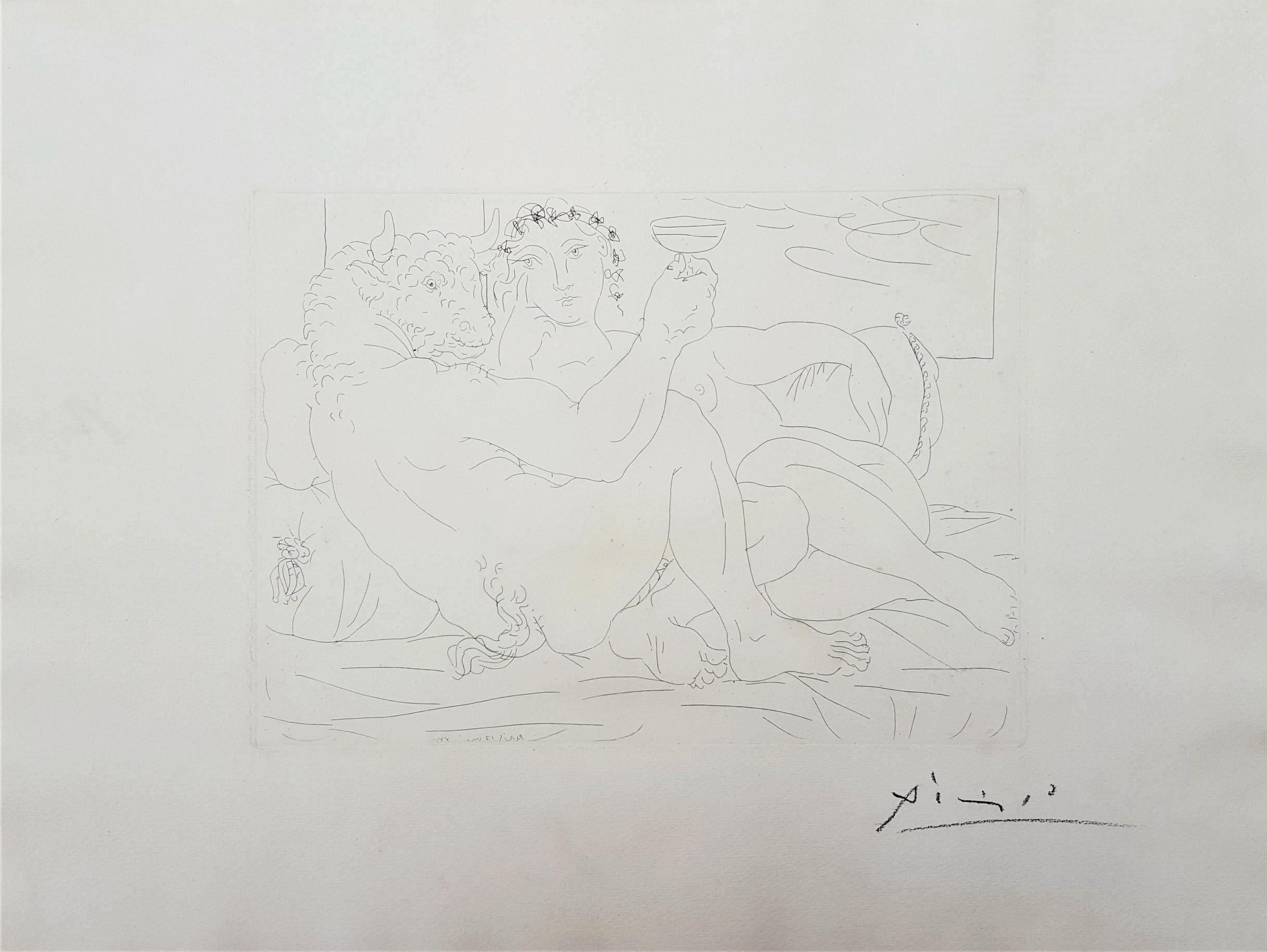 Minotaure, une Coupe à la Main, et Jeune Femme (Minotaur, a Cup in Hand...) - Print by Pablo Picasso