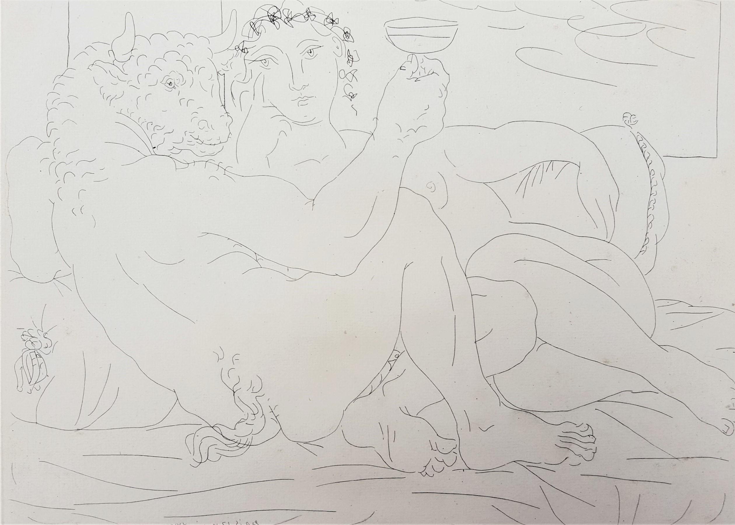 Pablo Picasso Nude Print - Minotaure, une Coupe à la Main, et Jeune Femme (Minotaur, a Cup in Hand...)