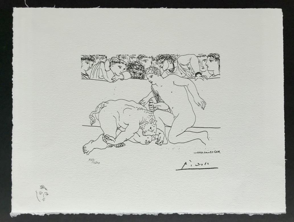 Pablo Picasso Portrait Print - Minotaure vaincu (Suite Vollard Planche LXXXIX)