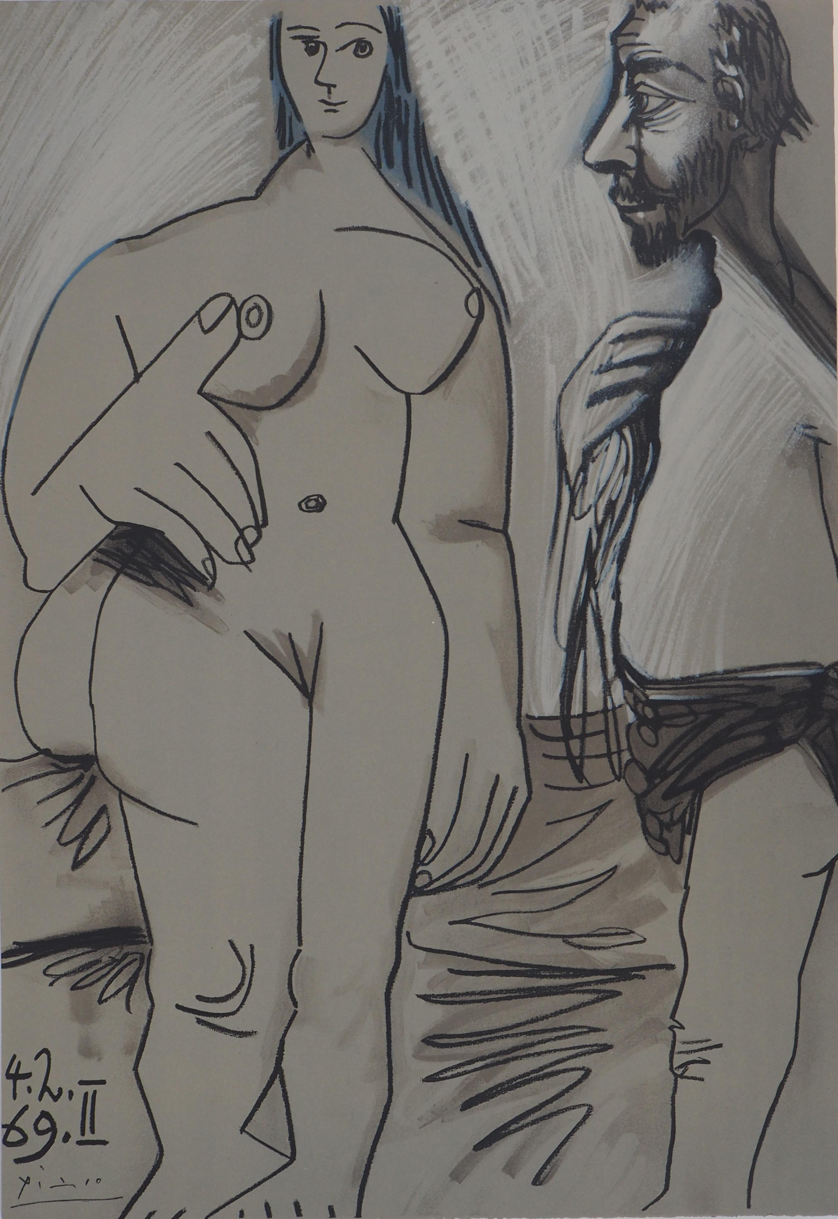 Modell und Maler – Lithographie (Mourlot 1971) (Kubismus), Print, von Pablo Picasso