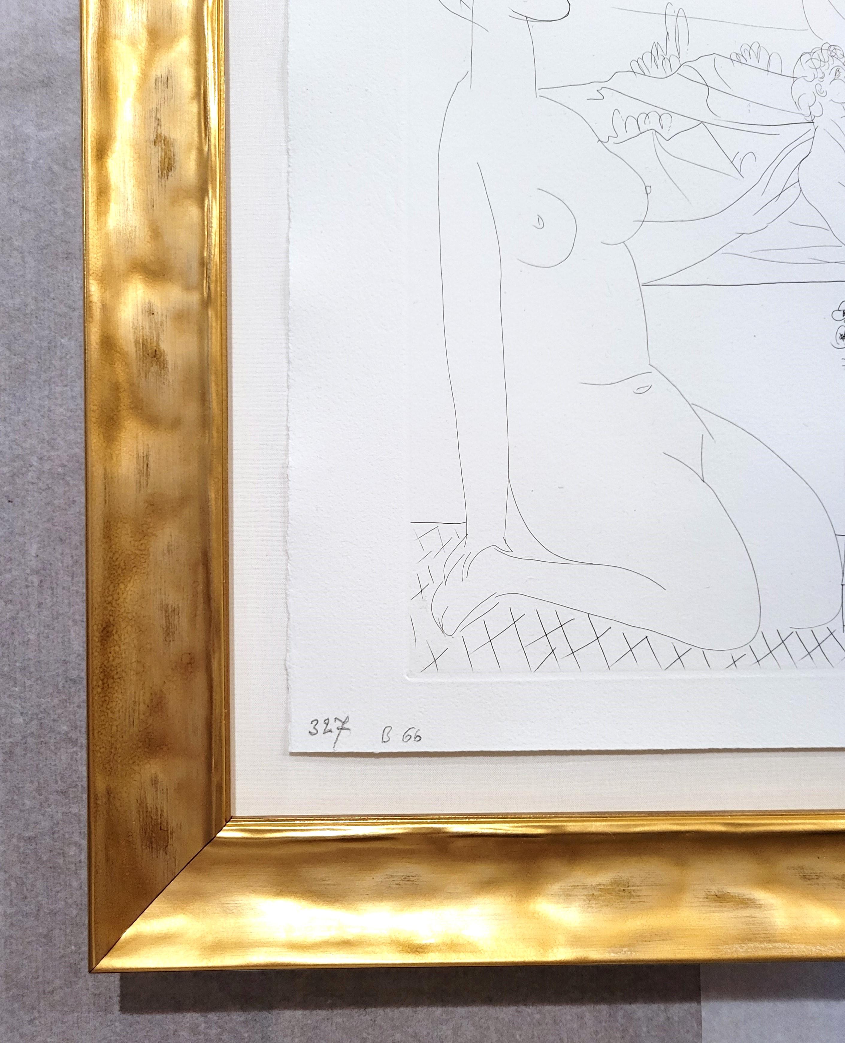 Modèle Contemplant un Groupe Sculpté /// Picasso La Suite Vollard Marie-Thérèse - Gray Nude Print by Pablo Picasso