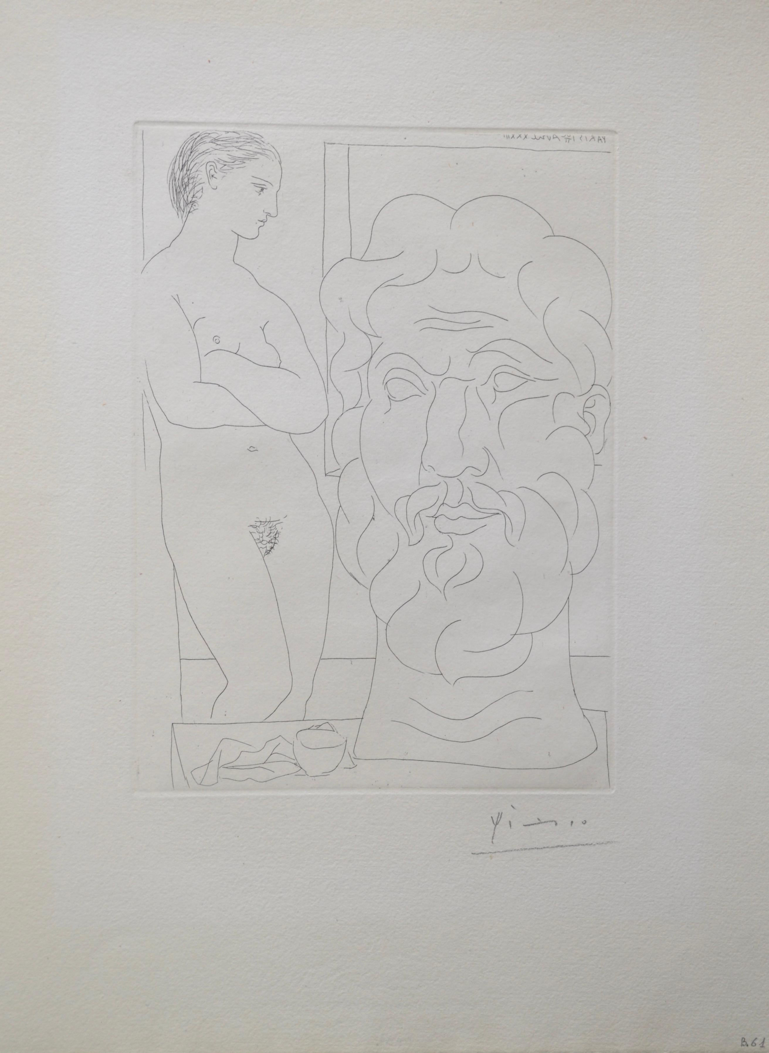 Modèle et Grande T�ête Sculptée (B170 Vollard) - Print de Pablo Picasso