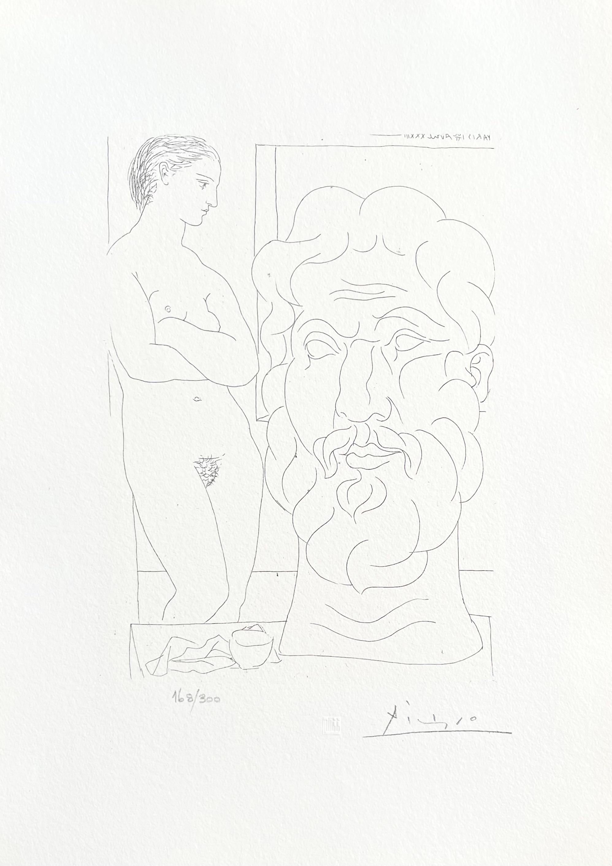 Picasso, Modèle et Grande Tête Sculptée (d'après) - Print de Pablo Picasso