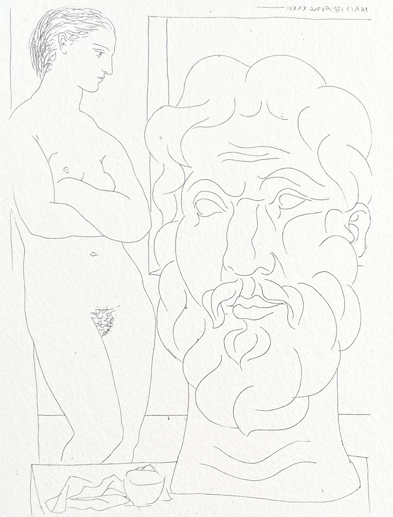 Picasso, Modèle et Grande Tête Sculptée (d'après)