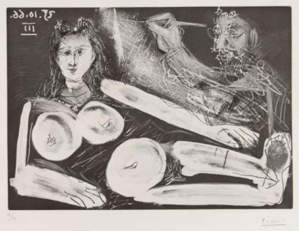 Pablo Picasso Nude Print - Peintre et Modèle au Collier