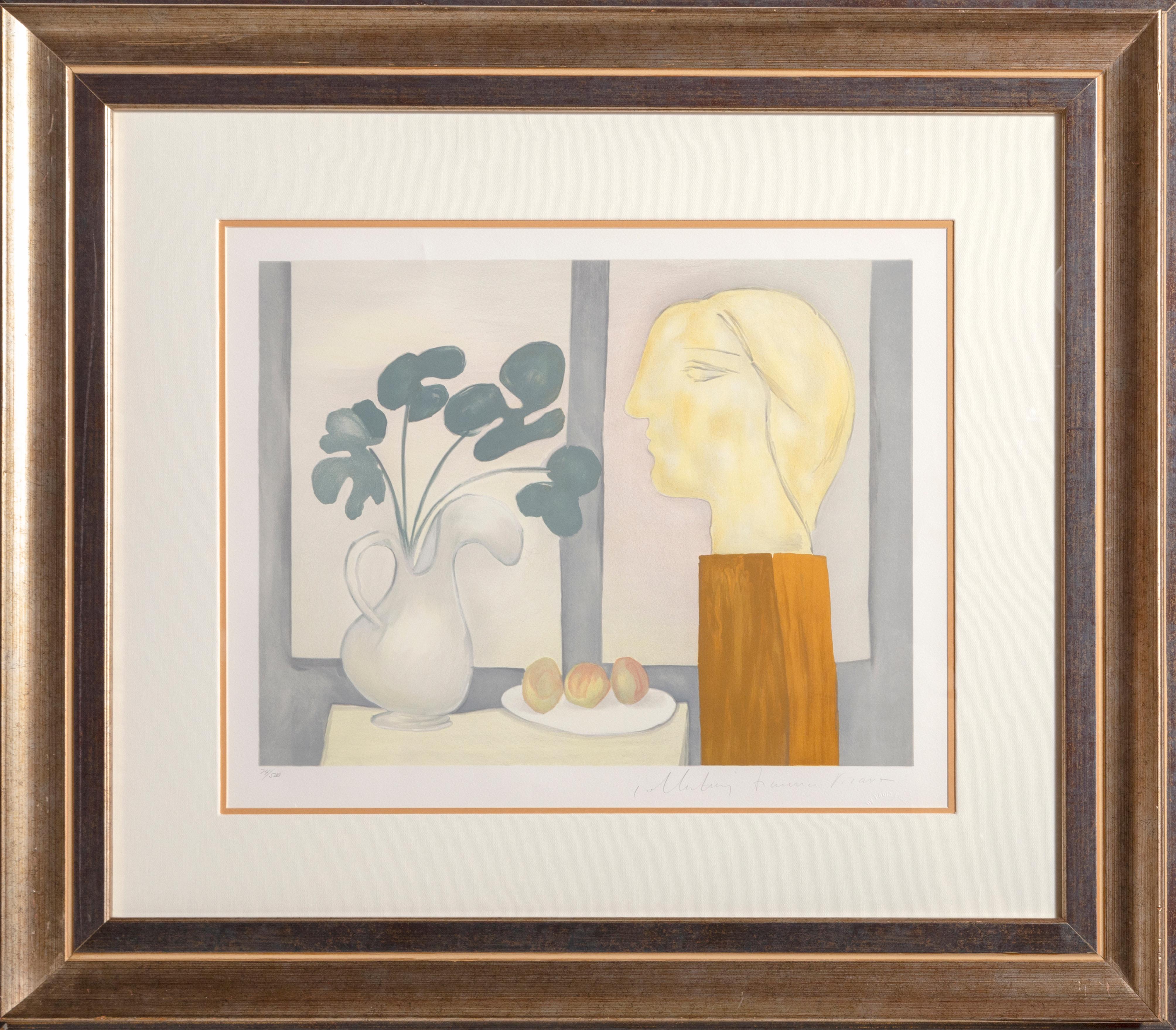 A lithograph from the Marina Picasso Estate Collection after the Pablo Picasso painting "Nature Morte a la Fenetre".  The original painting was completed in 1932. In the 1970's after Picasso's death, Marina Picasso, his granddaughter, authorized the