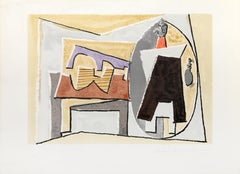 Nature Morte a la Guitare et Pulcinella, litografia cubista (after) Pablo Picasso