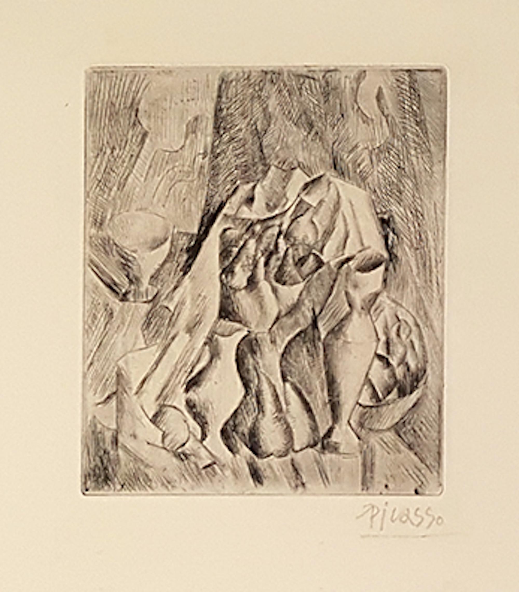 Nature Morte, Compotier ist eine seltene schwarz-weiße Kaltnadelradierung auf elfenbeinfarbenem Büttenpapier, die Pablo Picasso 1909 schuf. Auflage: 100 Stück.

Handsigniert mit Bleistift am unteren rechten Rand.

Ein frühes grafisches Werk

In