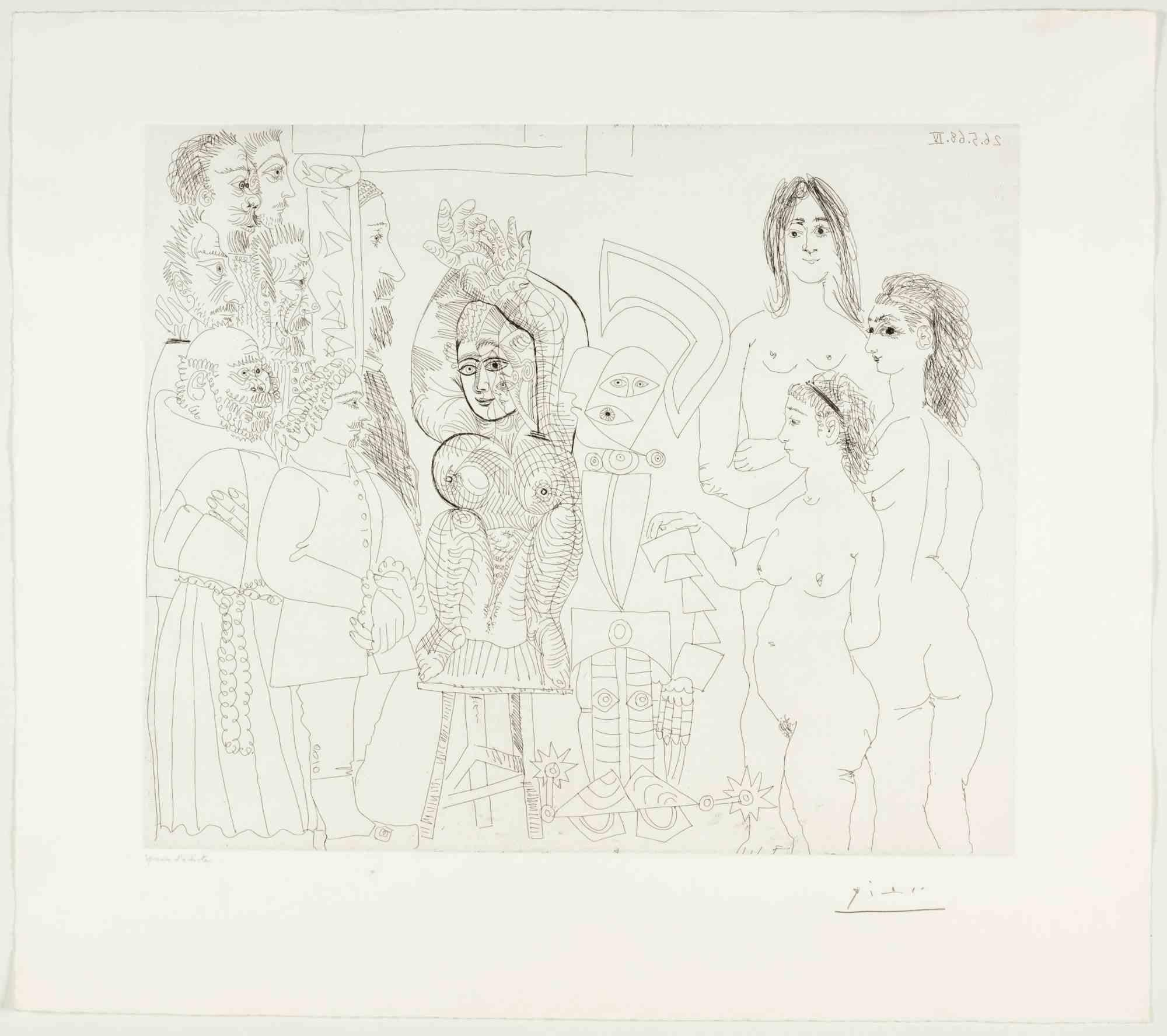 Notables Espagnols Visitant une Maison Close...- Radierung von Pablo Picasso - 1968 im Angebot 1