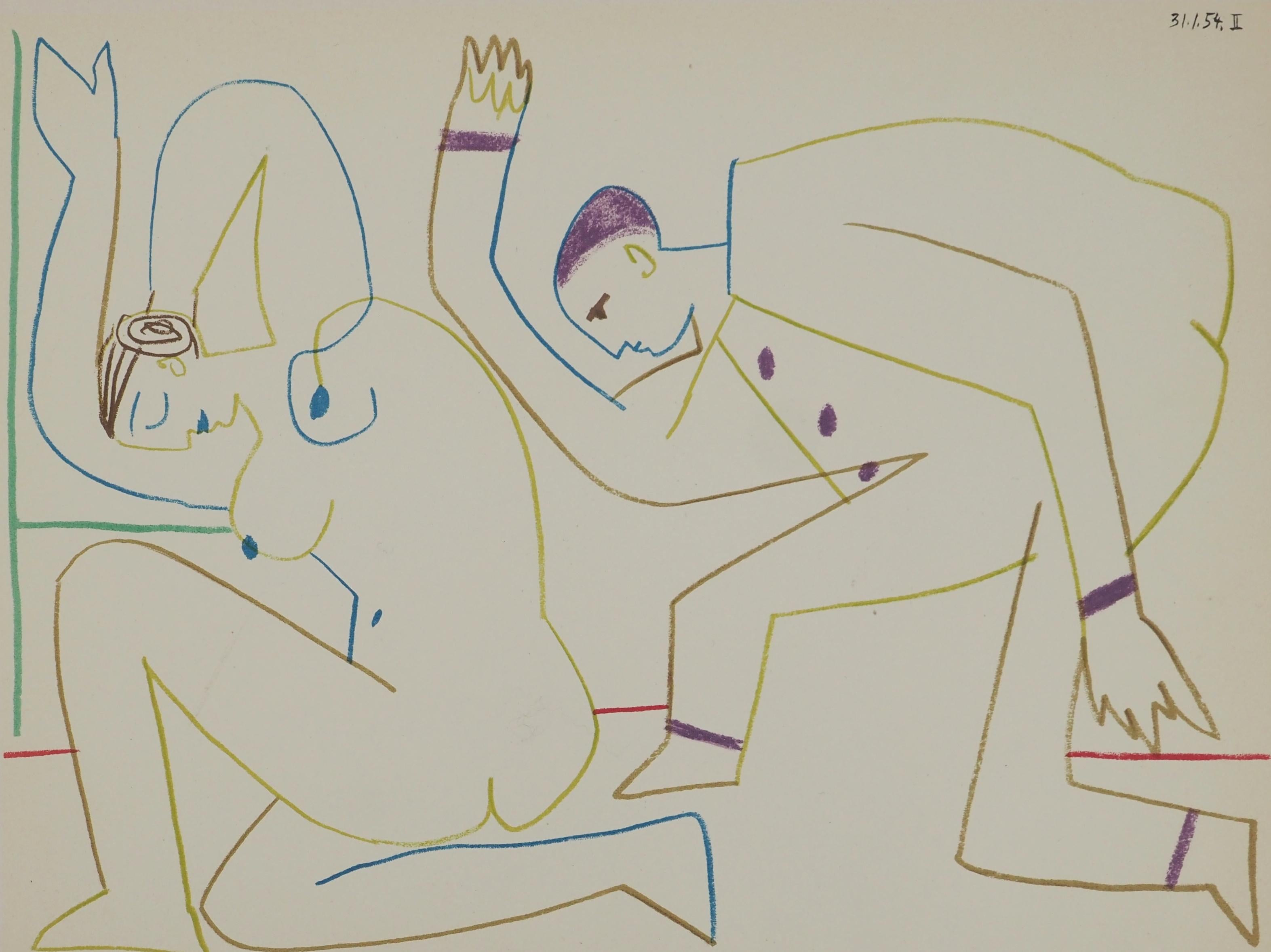 Mujer desnuda y sirviente - Litografía original (Mourlot) - Print de Pablo Picasso