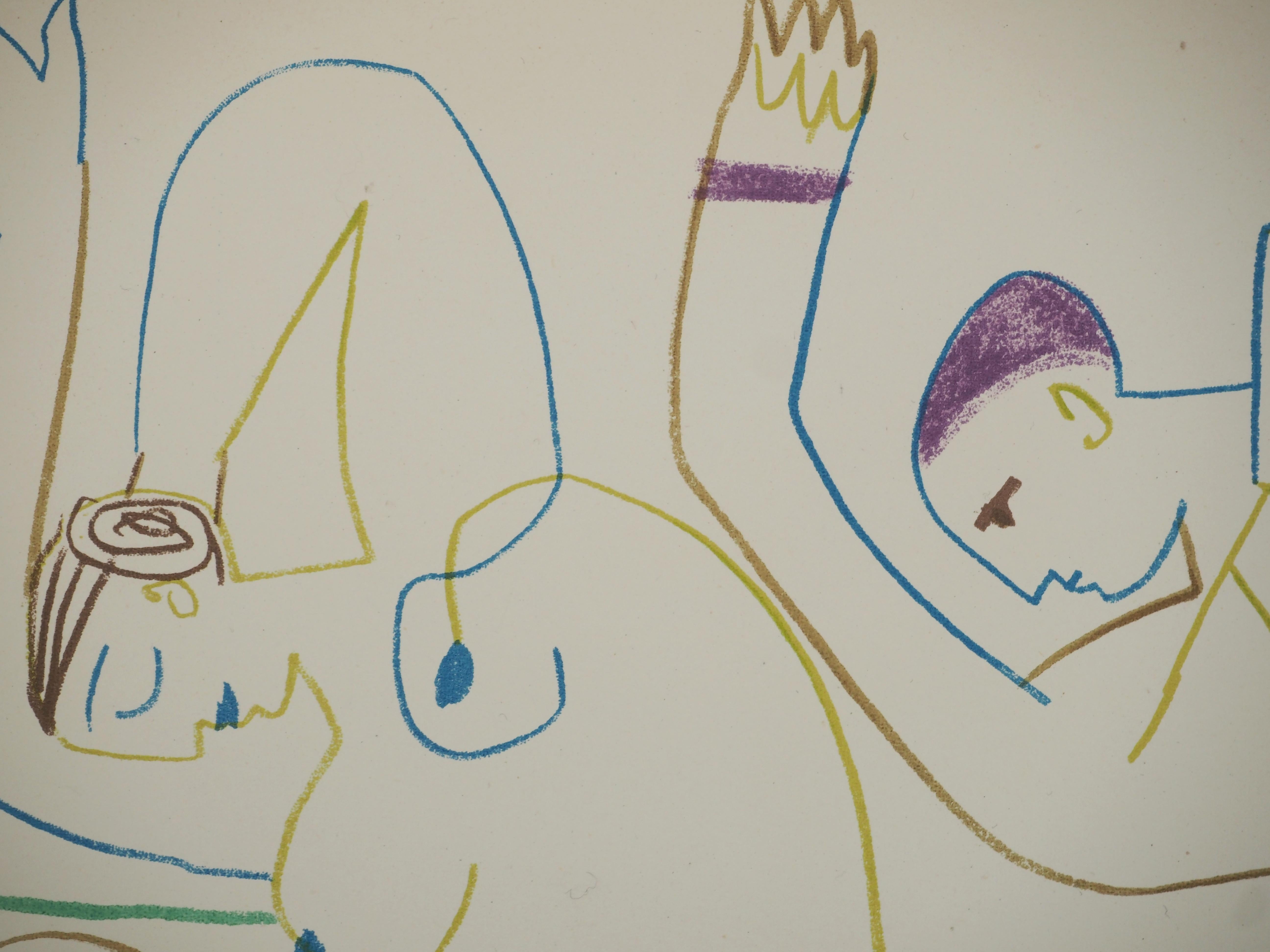 Mujer desnuda y sirviente - Litografía original (Mourlot) - Figurative Print Beige de Pablo Picasso