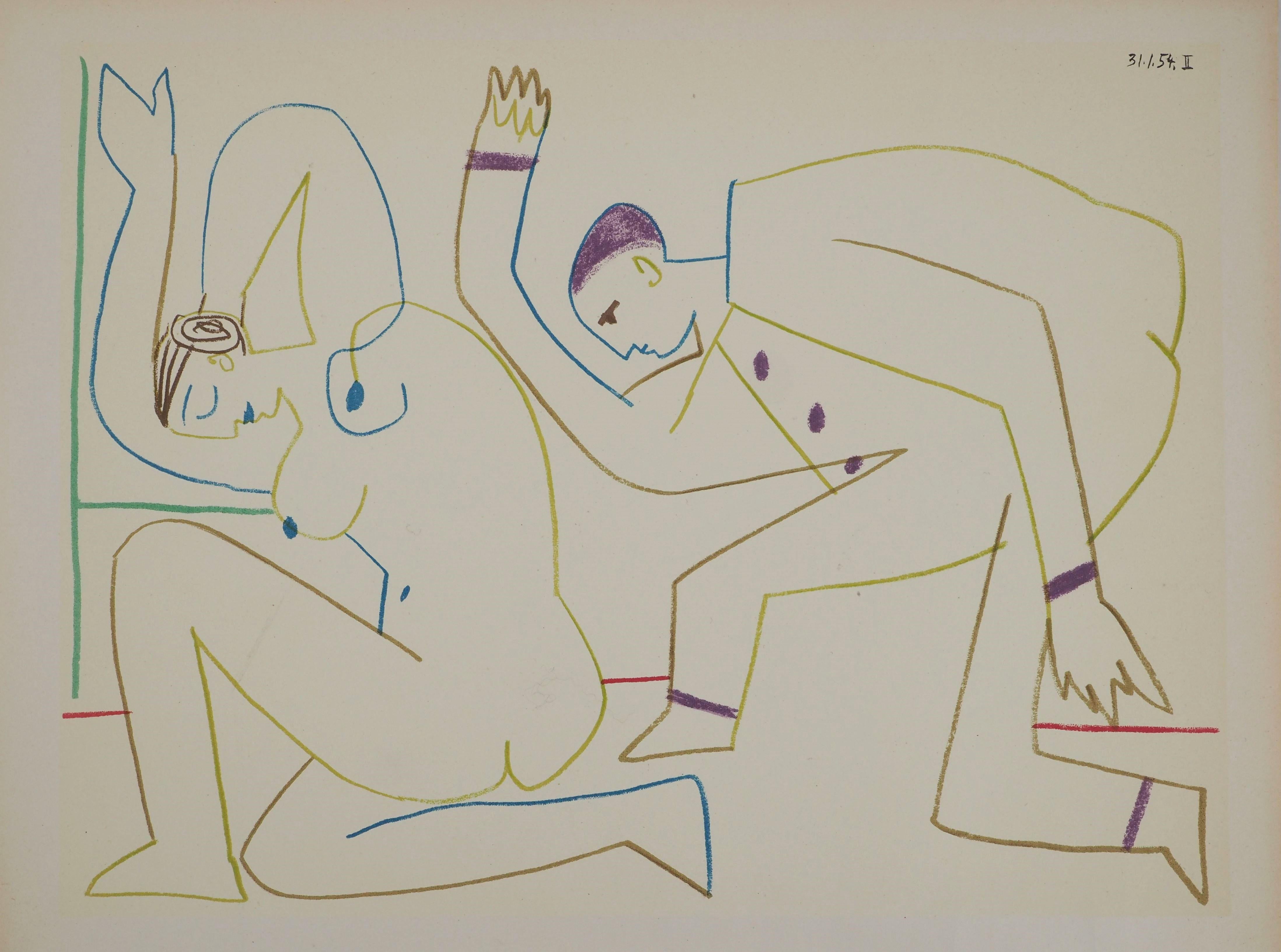 Figurative Print de Pablo Picasso - Mujer desnuda y sirviente - Litografía original (Mourlot)