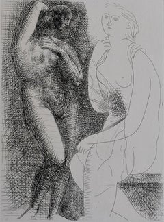 Nude Woman in front of a Statue -  Sculpture Female Portrait - 1931 