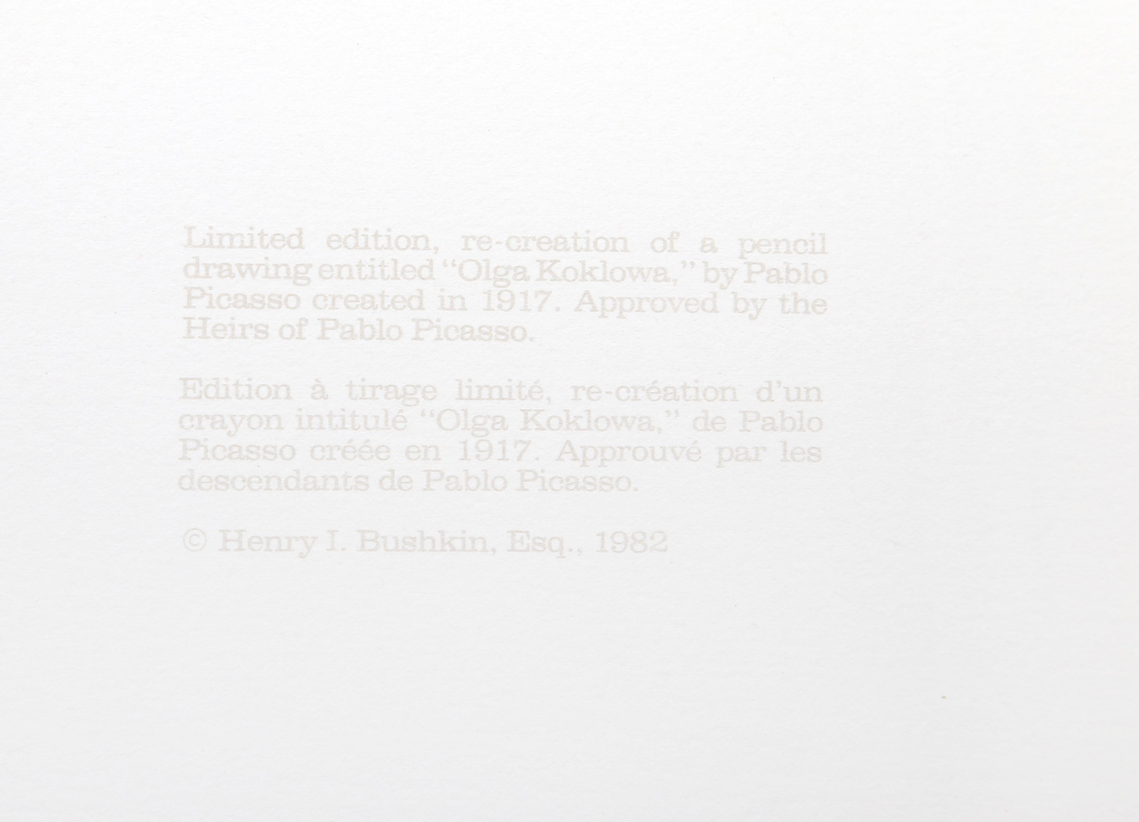 Olga Kaklowa, Modern Lithograph after Pablo Picasso For Sale 4