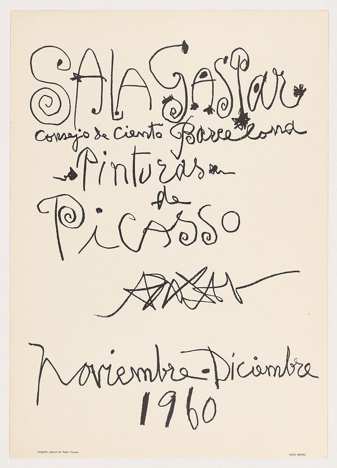 Figurative Print di Pablo Picasso - Manifesto litografico originale del 1960 della mostra "Pinturas" presso la Sala Gaspar di Barcellona Spagna