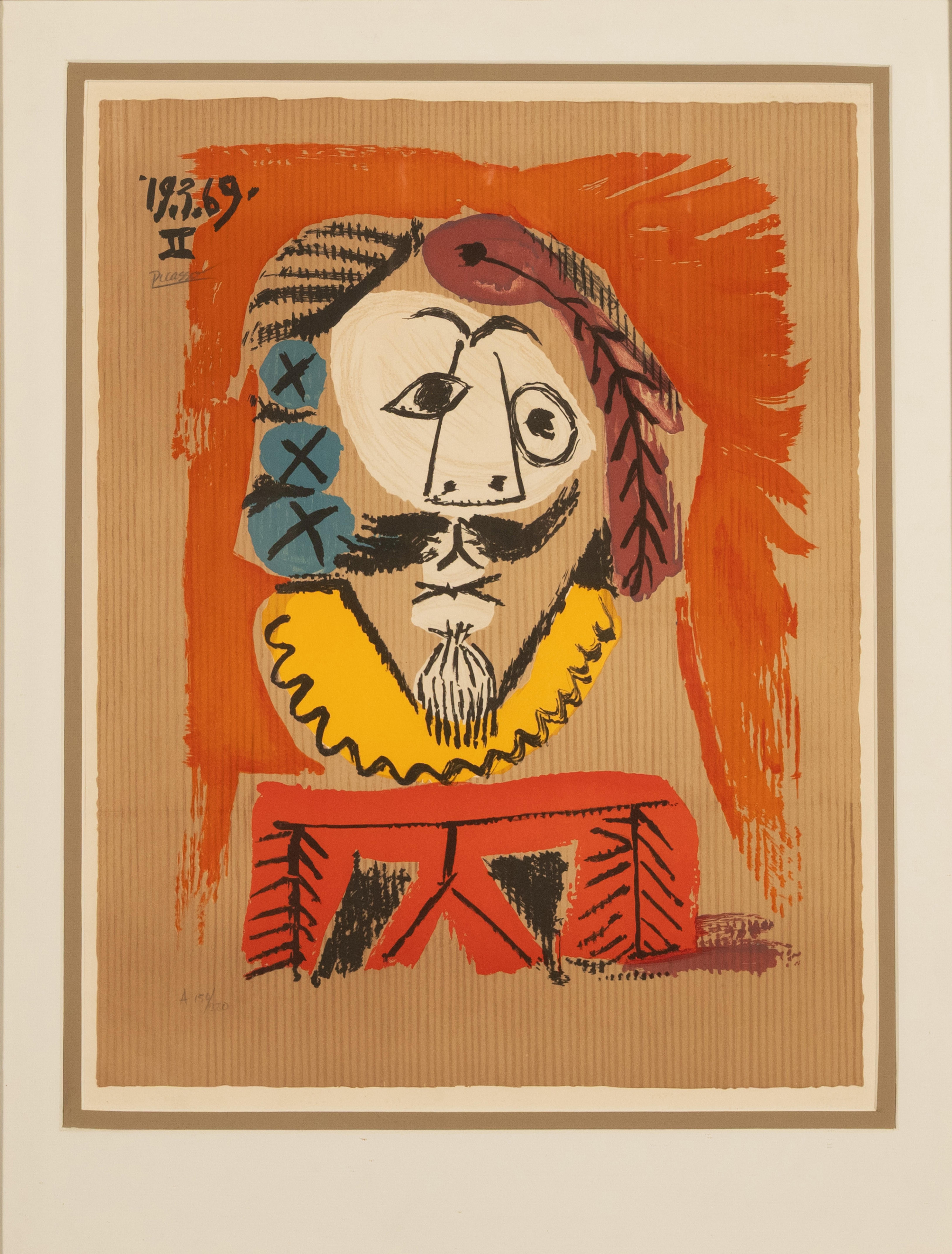 Ritratto immaginario cubista originale colorato firmato e numerato Marcel Salinas Lettera - Print di Pablo Picasso