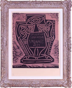 Impression linogravée originale signée à la main Pablo Picasso pour la Ceramique Vallauris, 1959