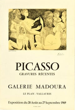 Original Vintage Art Exhibition Poster Pablo Picasso Recent Engravings Madoura
