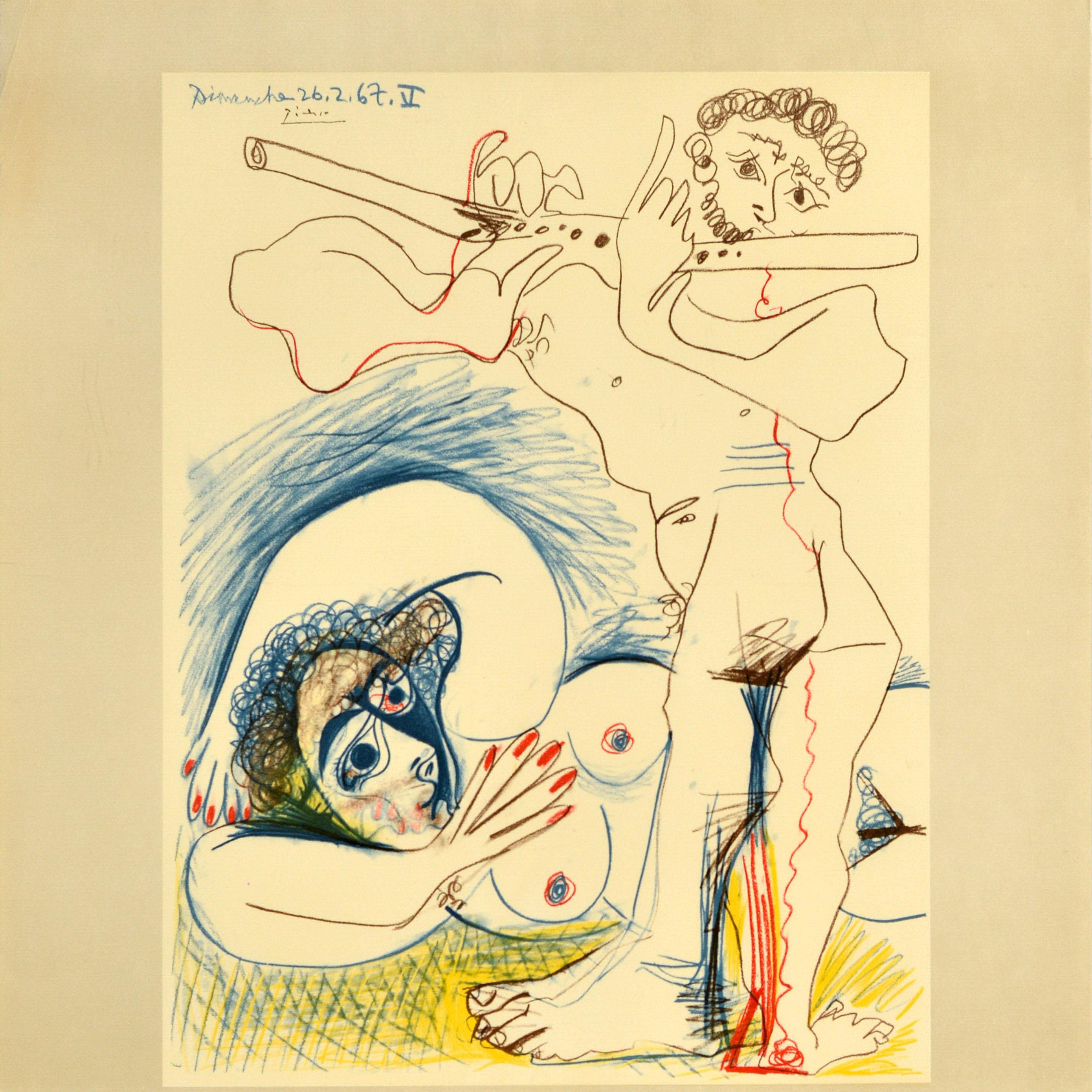 Original Vintage Art Exhibition Poster Picasso Drawings Galerie Louise Leiris (Orange), Print, von Pablo Picasso