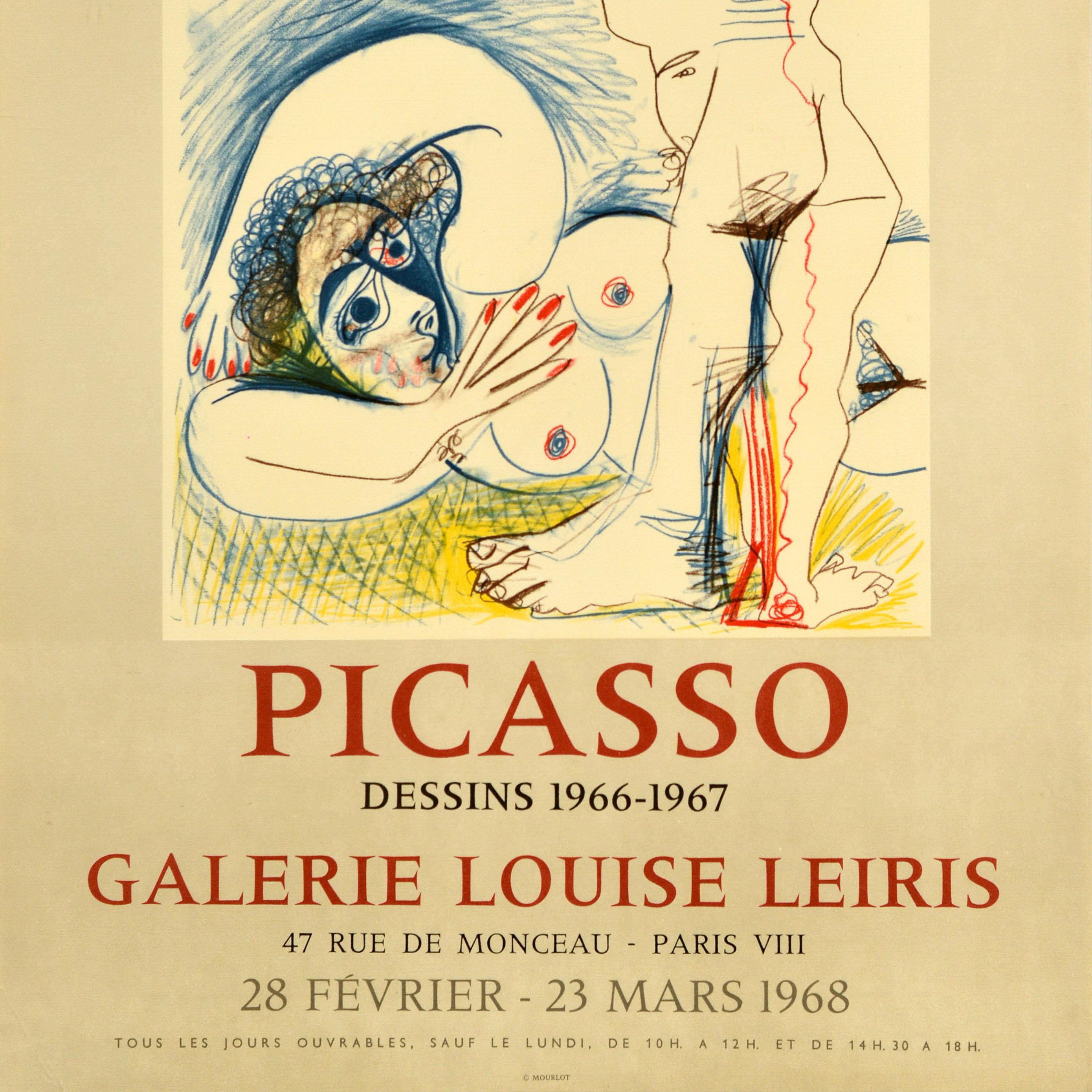 Original Vintage-Ausstellungsplakat für Picasso Dessins 1966-1967 Drawings in der Galerie Louise Leiris 47 Rue de Monceau Paris VIII vom 28. Februar bis 23. März 1968 mit abstrakten Kunstwerken des bedeutenden spanischen Künstlers und Bildhauers