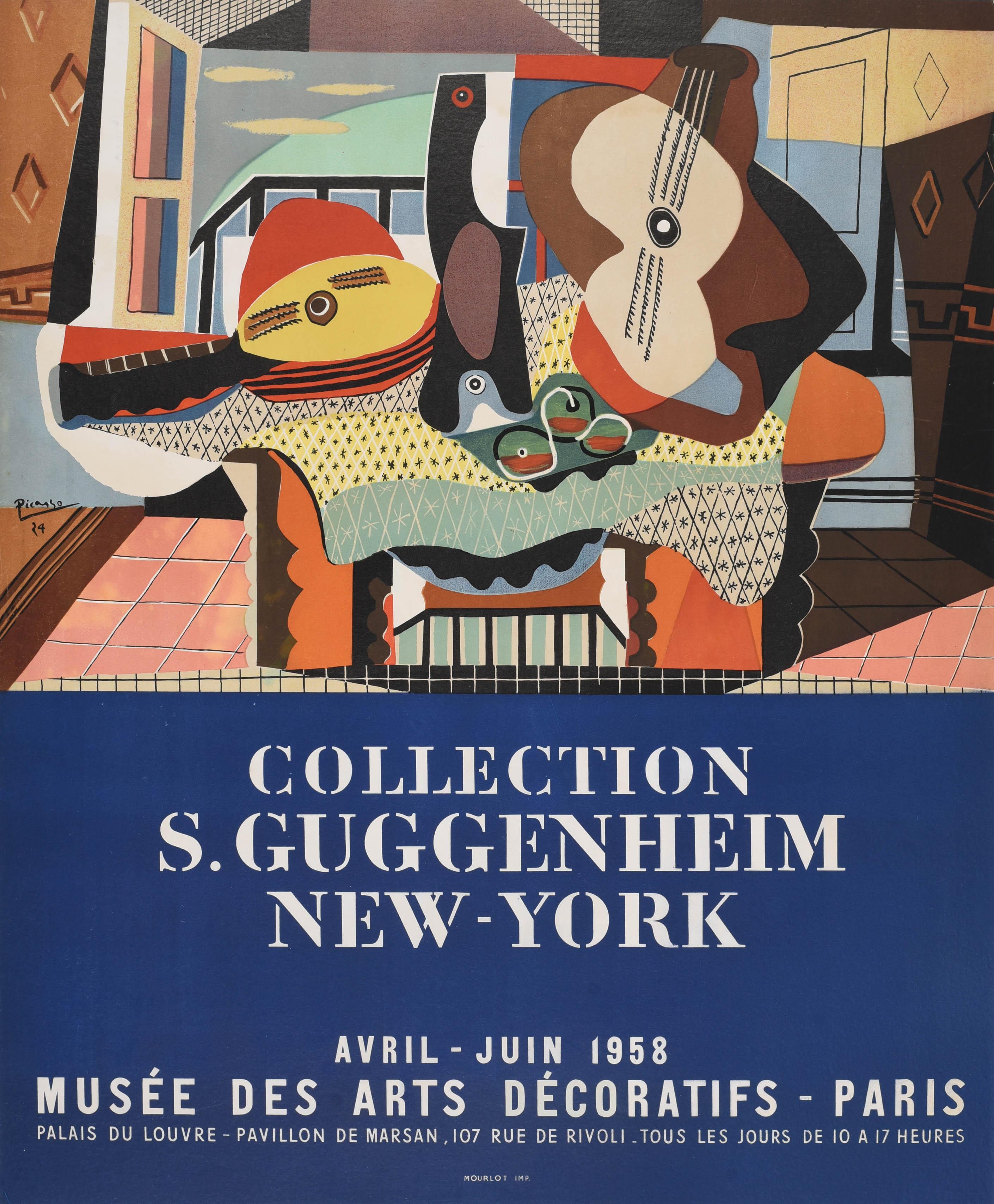 Original vintage poster for the Solomon R Guggenheim New York Collection art exhibition at the Museum of Decorative Arts in Paris held from April to June 1958 - Collection S Guggenheim New York Avril Juin 1958 Musee Des Arts Decoratifs Paris Palais