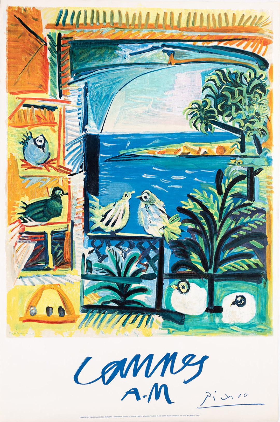 La Costa Azzurra è sempre stata una meta di viaggio molto popolare e non solo per i francesi. In questa deliziosa immagine creata per l'Ufficio del Turismo, una delle immagini di Pablo Picasso viene utilizzata per suggerire una visita a Cannes, sede