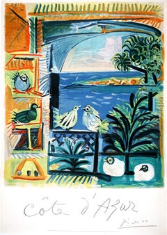 Original Vintage Pablo Picasso 1962 Cartel de viaje francés Cote D'Azur