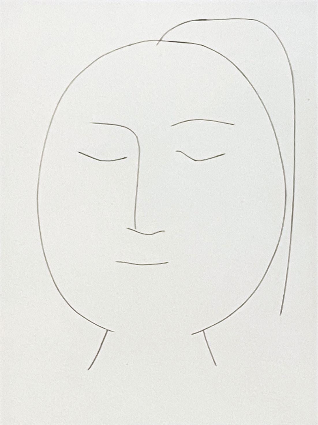 Pablo Picasso Portrait Print – Ovaler Kopf einer Frau mit Haar (Teller XIX), von Carmen