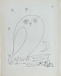 Owl Under the Stars - Etching Signed in the Plate