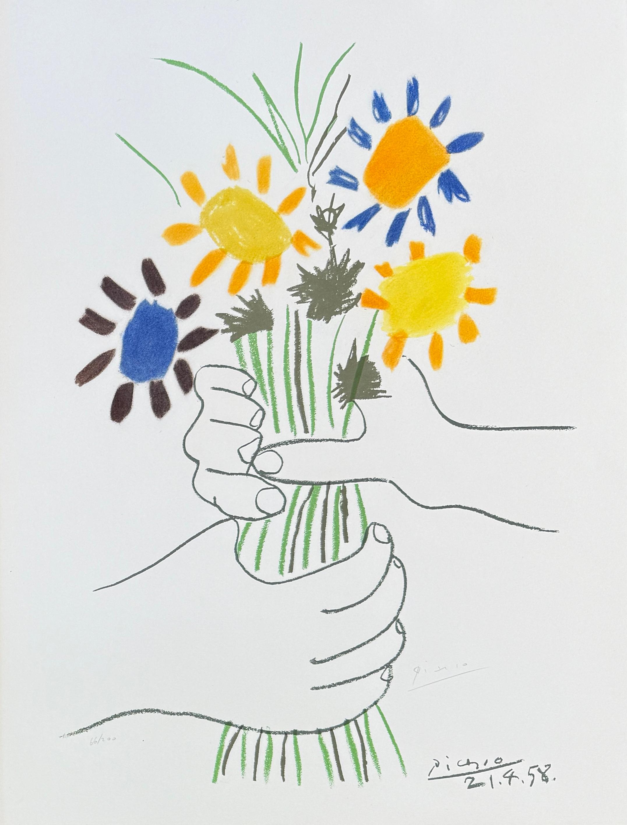 Pablo Picasso (1881 - 1973) - Bouquet de Fleurs-Color lithograph on Arches paper For Sale 1