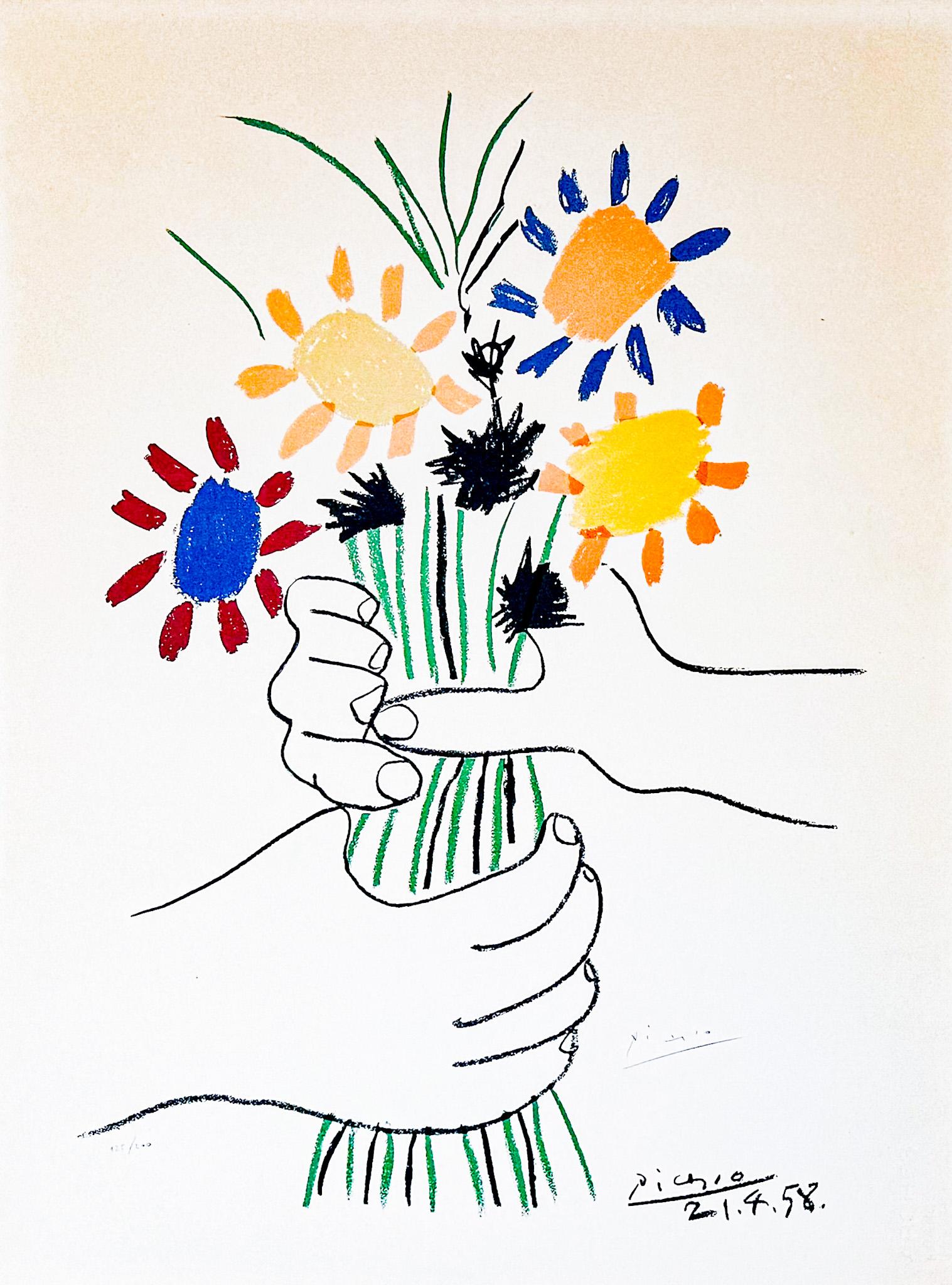 Pablo Picasso (1881 - 1973) - Bouquet de Fleurs-Color lithograph on Arches paper en vente 1