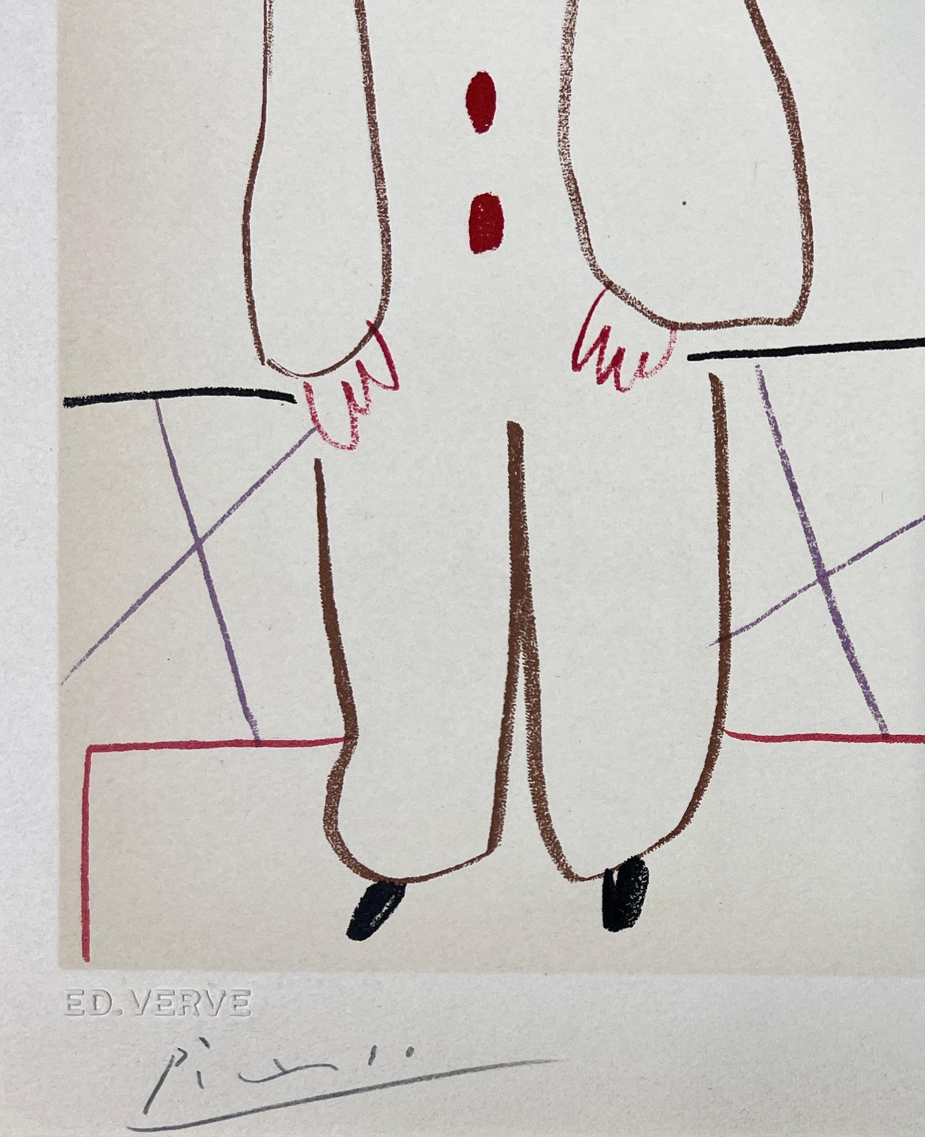 Clown and Acrobat I, from: Suite of 15 Drawings by Picasso

color lithograph on Arches paper , edited in 1954
Limited edition of 75 copies , numbered 16/75 in lower right
Hand signed by Pablo Picasso in pencil in the lower left margin
paper size: :