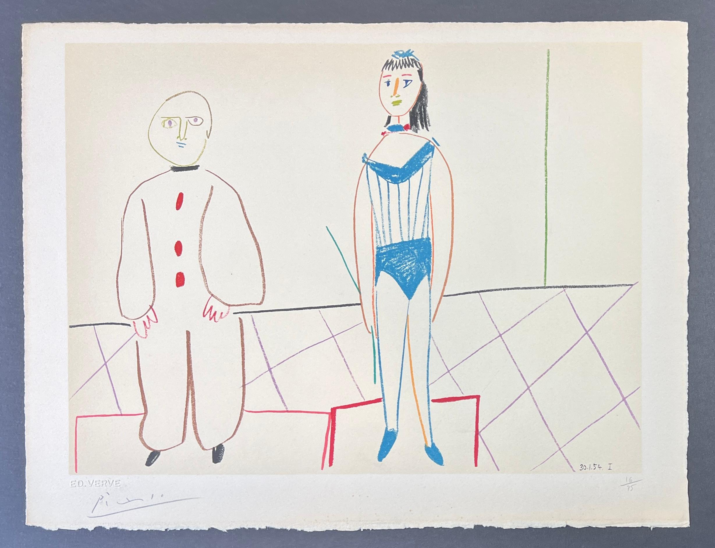 Pablo Picasso ( 1881 – 1973 ) – Clown and Acrobat – hand-signed Lithograph -1954 3