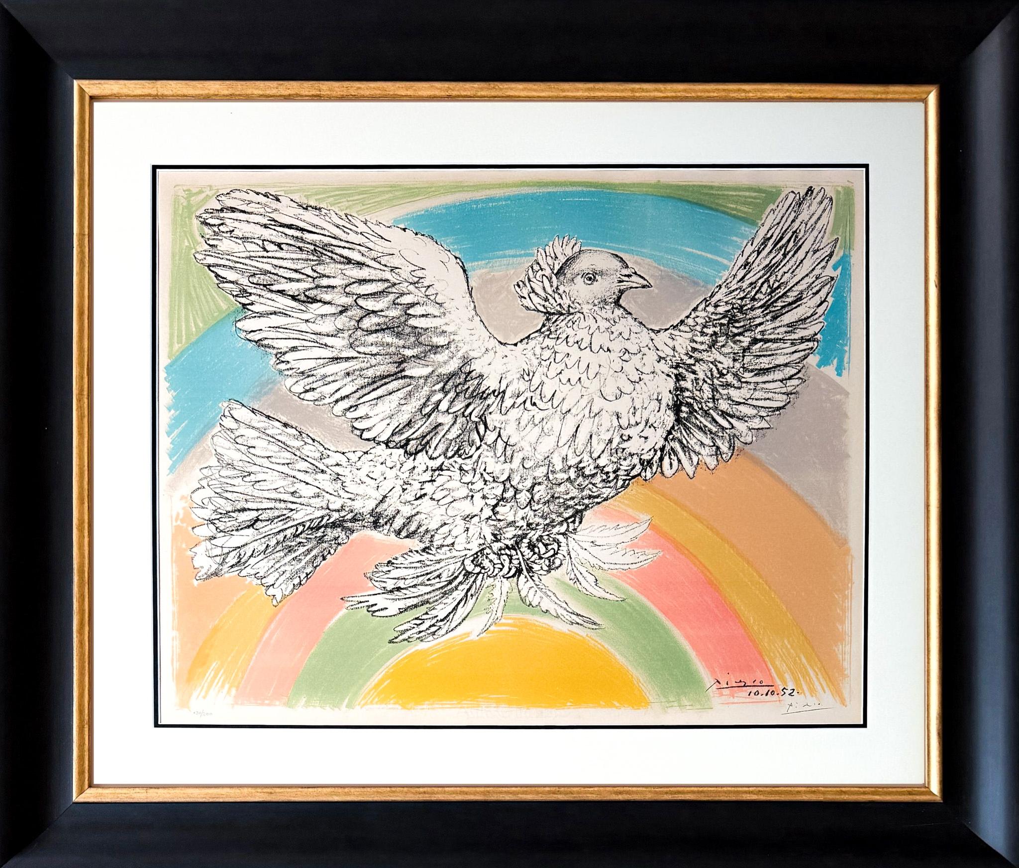 Lithographie couleur sur papier Arches, éditée en 1952u2028.
Édition limitée à 200 exemplaires, numérotée 180/200 dans le coin inférieur gauche.u2028
Signé à la main au crayon par Pablo Picasso dans le coin inférieur droit.

Dimensions de la planche