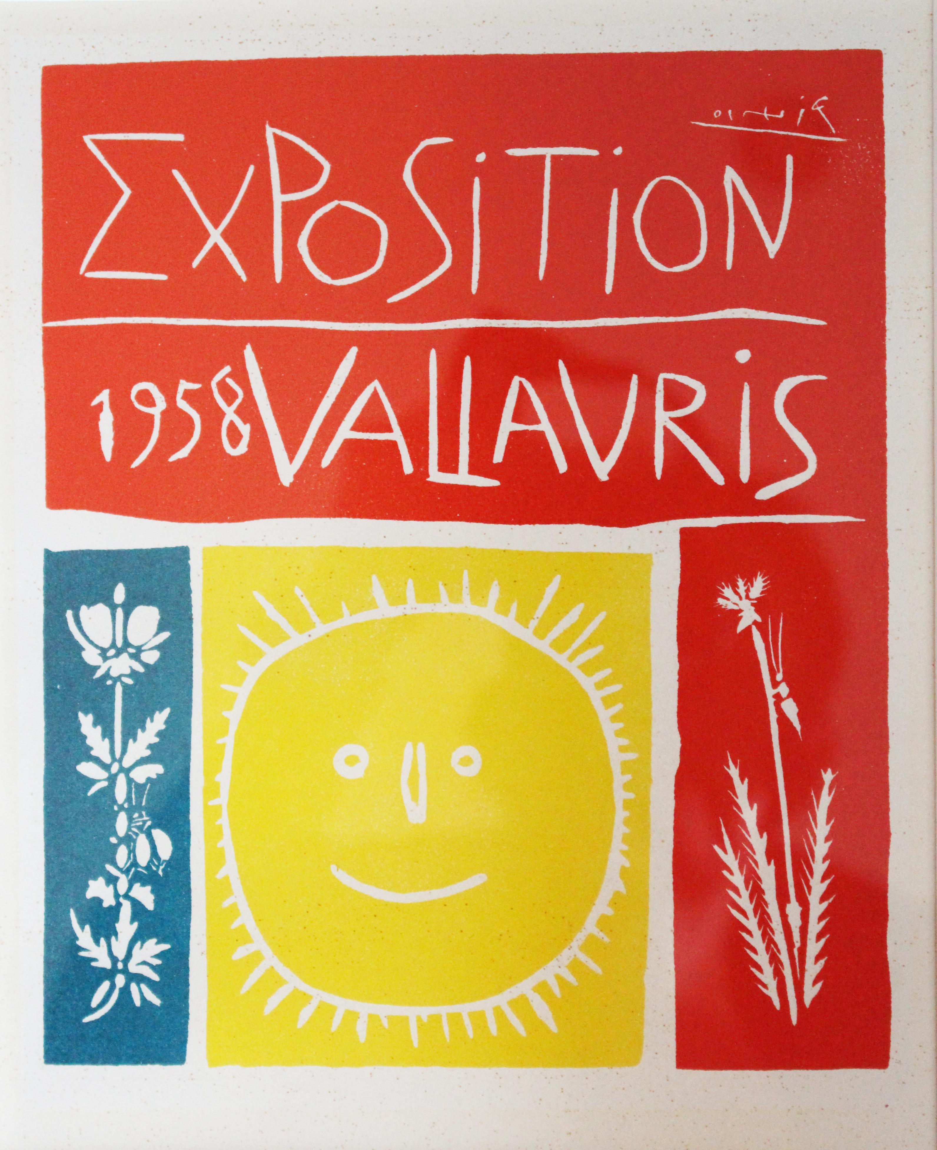 Pablo Picasso (1881 - 1973), Exposition Vallauris Mini Poster (Poster for the Exhibition), 1958. Described as one of Picasso’s most beautiful posters due to its “gay and harmonious colours and its balanced compositions”. Signed in plate. Framed Size