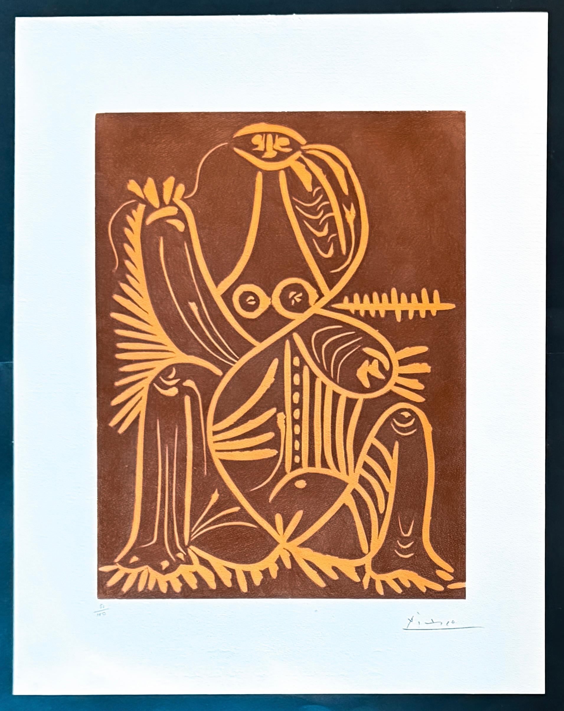 Pablo Picasso (1881–1973) - Femme Assise en Pyjama de Plage. II - Linocut - 1961 For Sale 1
