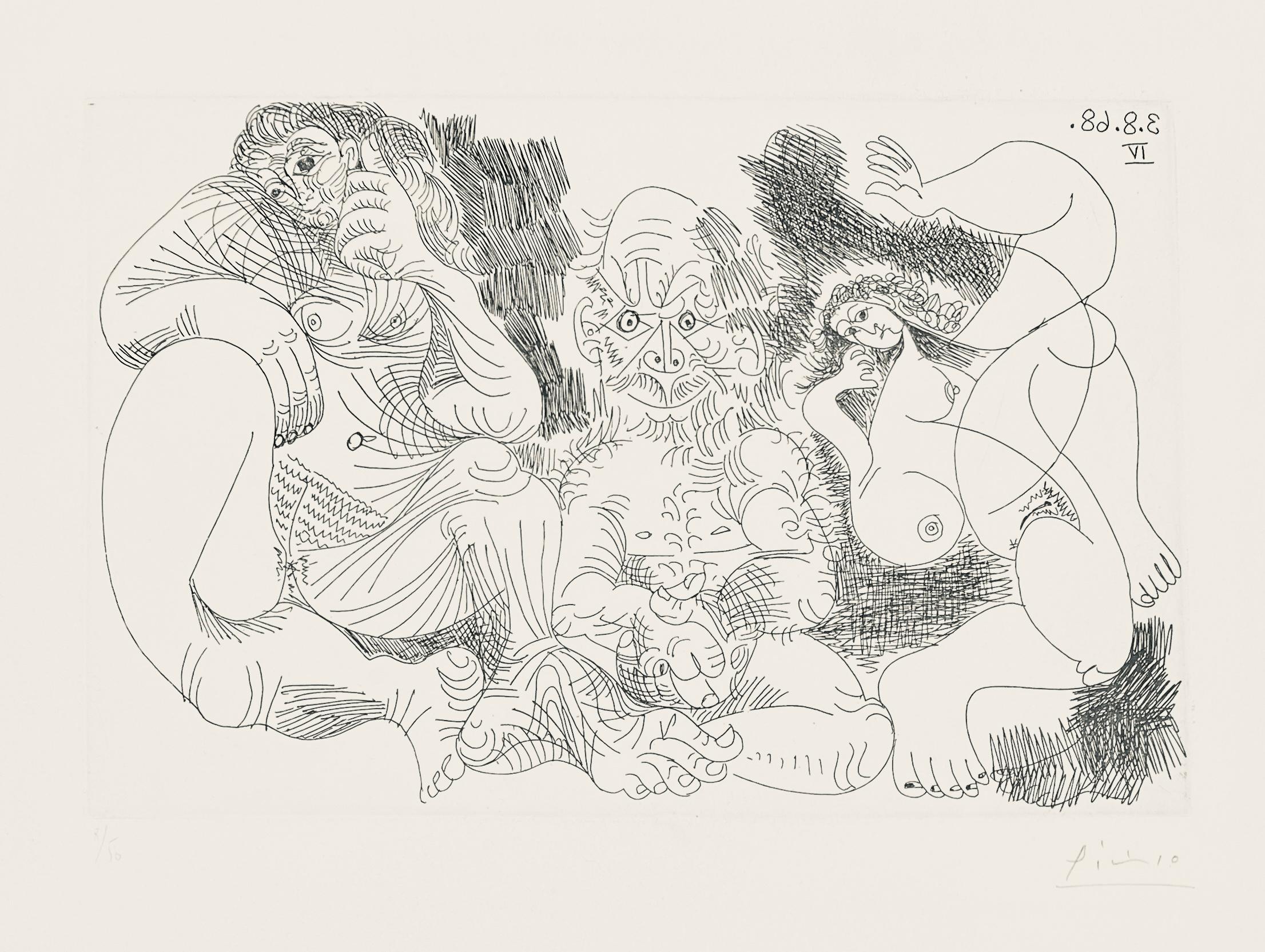 Pablo Picasso ( 1881 - 1973 ) - grabado firmado a mano sobre papel BFK Rives - 1968 2