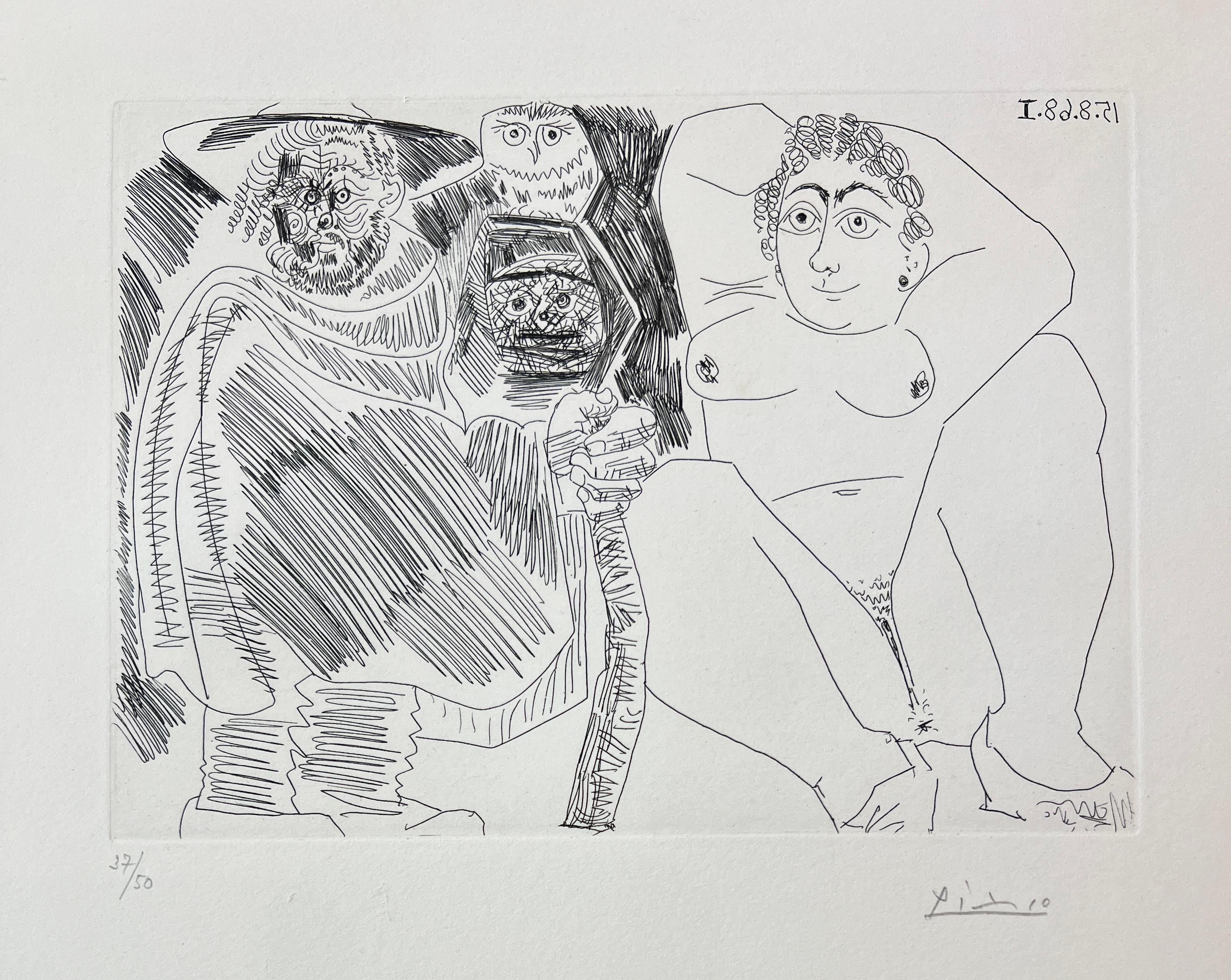 Grosse Prostituée, Sorcière à la Chouette et Voyageur en Sabots dalla Serie 347
acquaforte su carta vergata, edita nel 1968
Edizione limitata di 50 copie
Copia attuale numerata: 37/50 nell'angolo inferiore sinistro
firmata a matita dall'artista