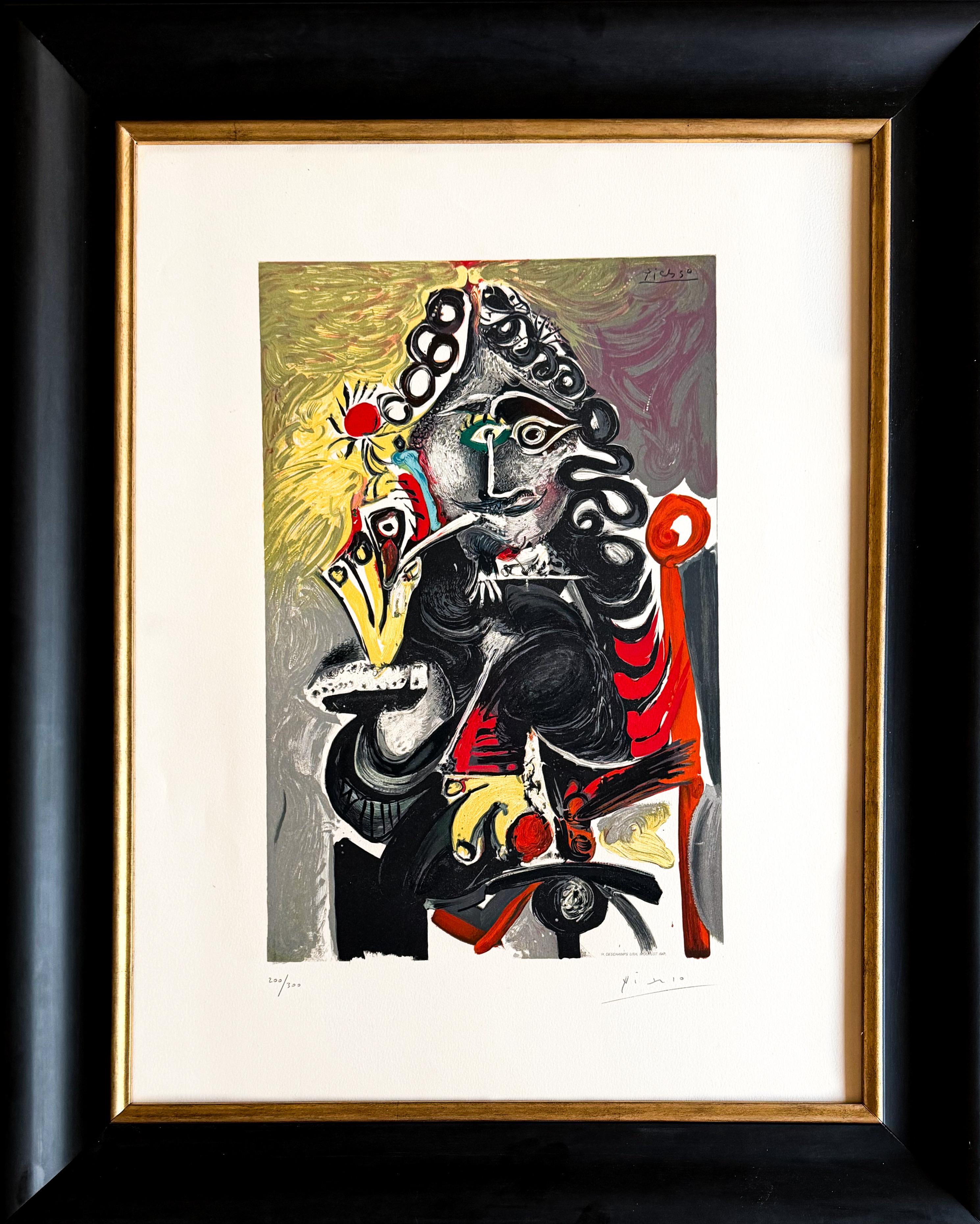 Coloured lithograph on Arches paper, edited in 1968.
Limited edition of 300 copies, numbered as 200/300 in lower left corner.
Hand signed by Pablo Picasso in pencil in the lower right corner.

Paper size: 64,5 x 50 cm
Framed size: 79 x 64.5