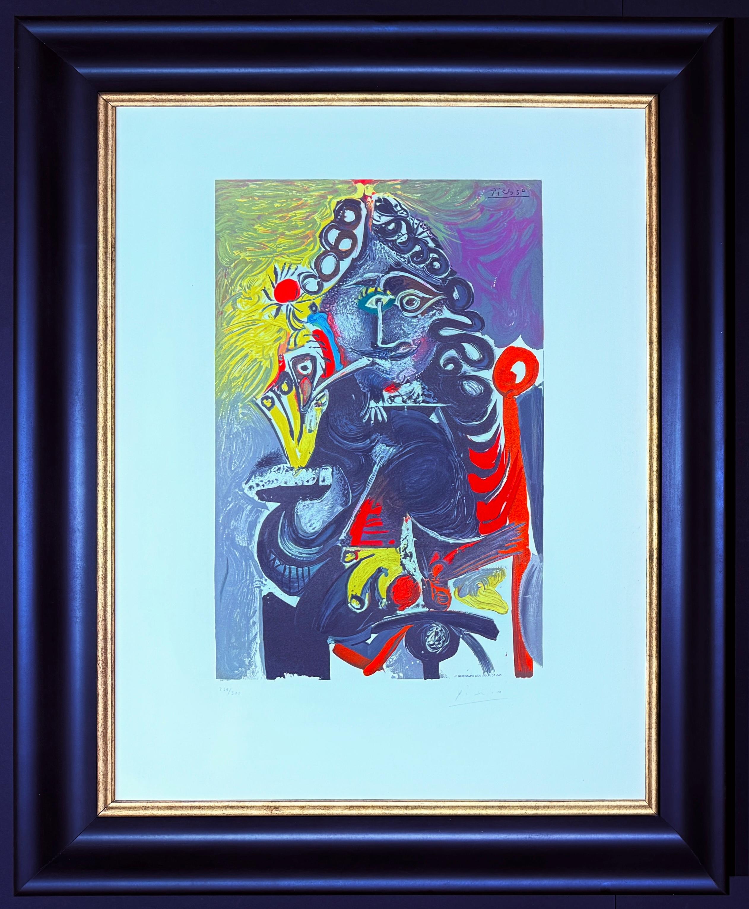 Coloured lithograph on Arches paper, edited in 1968.
Limited edition of 300 copies, numbered as 239/300 in lower left corner.
Hand signed by Pablo Picasso in pencil in the lower right corner.

Paper size: 64,5 x 50 cm
Framed size: 79 x 64.5