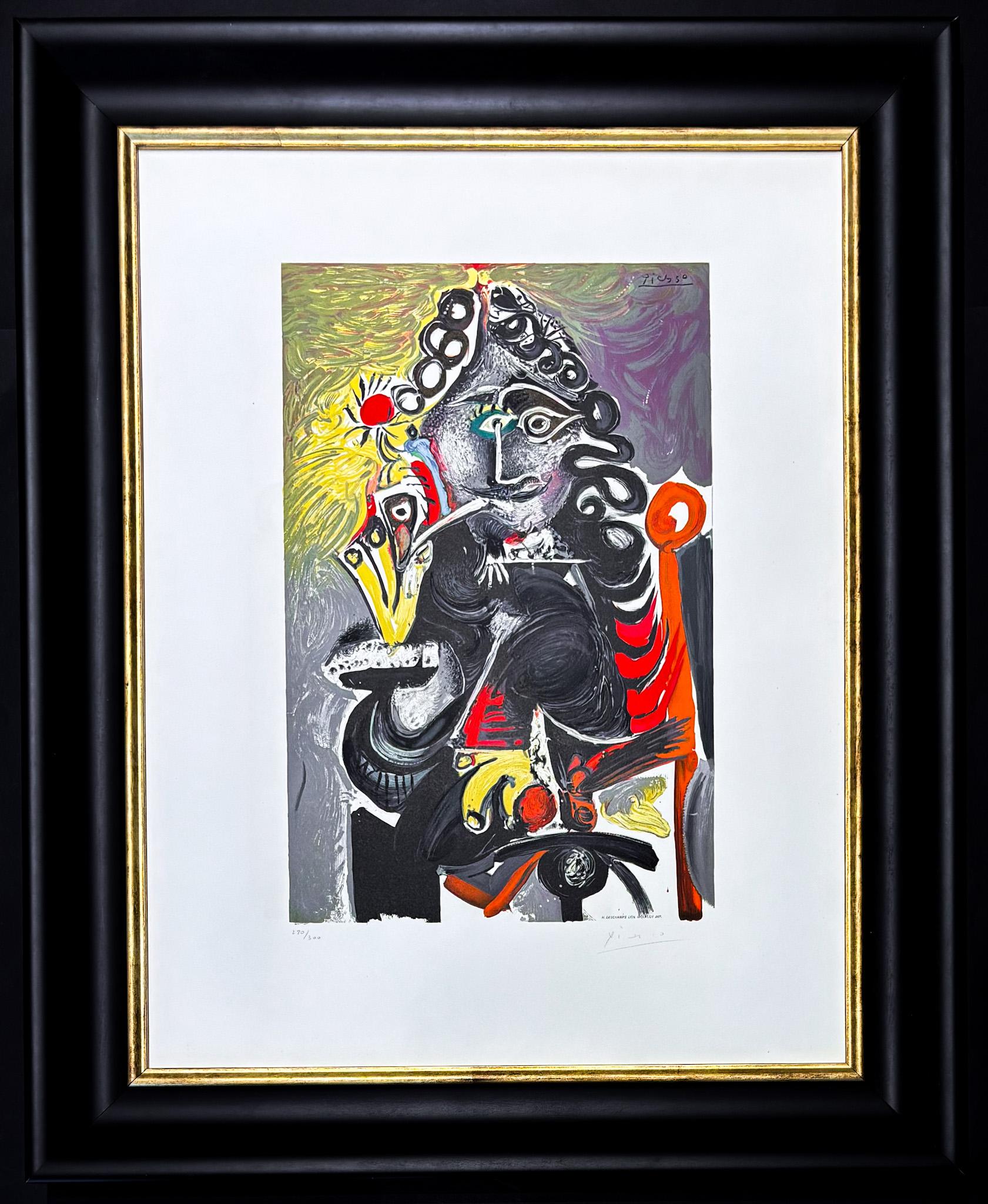 Coloured lithograph on Arches paper, edited in 1968.
Limited edition of 300 copies, numbered as 280/300 in lower left corner.
Hand signed by Pablo Picasso in pencil in the lower right corner.

Paper size: 64,5 x 50 cm
Framed size: 79 x 64.5