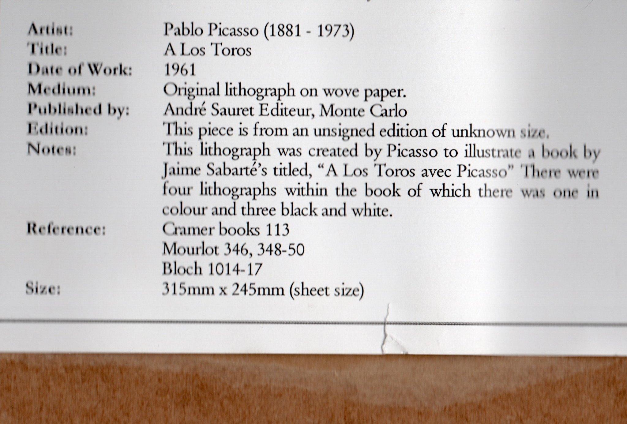 Pablo Picasso (1881 - 1973), Pass with the Cape, Jeu de la Cape, Circa 1961. For Sale 3