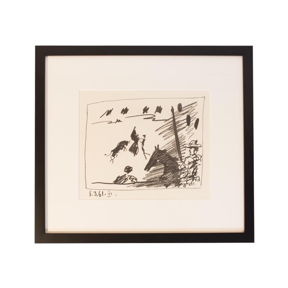 Pablo Picasso (1881 - 1973), Pass with the Cape, Jeu de la Cape, March 6, 1961, Original lithograph printed in black ink. Note in pencil on the rear, B+W PICASSO. Dated on the stone lower left 6.3.61.III. Framed Size 46cm x 41cm Approximately.