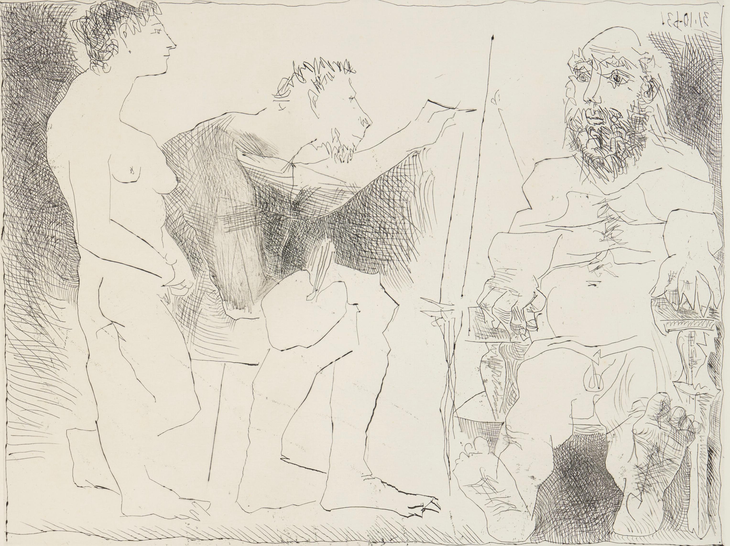 Pablo Picasso (1881–1973)- Peintre au travail - Etching on BFK Rives paper- 1967 For Sale 1