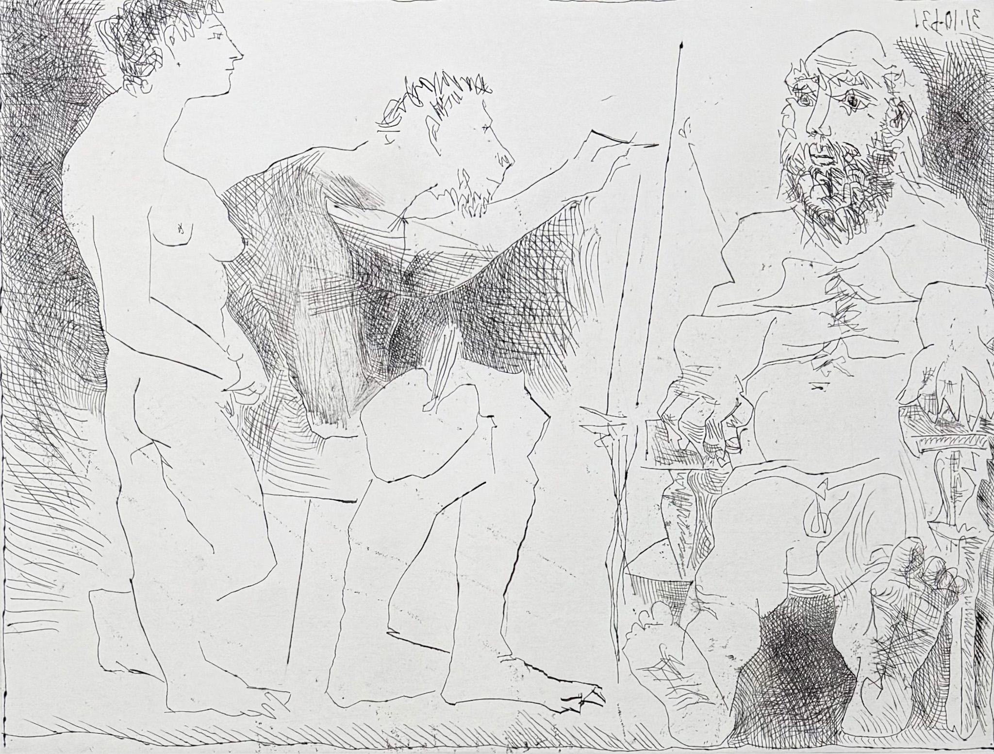 Pablo Picasso (1881–1973)- Peintre au travail - Etching on BFK Rives paper- 1967