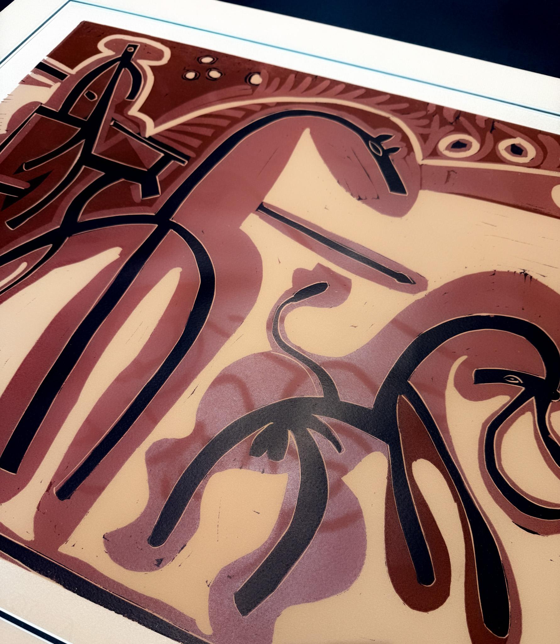 Pablo Picasso (1881-1973)-Picador et Taureau-Linogravure en couleurs sur papier Arches en vente 2