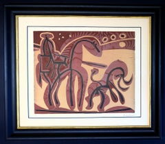 Pablo Picasso (1881-1973)-Picador et Taureau-Linogravure en couleurs sur papier Arches