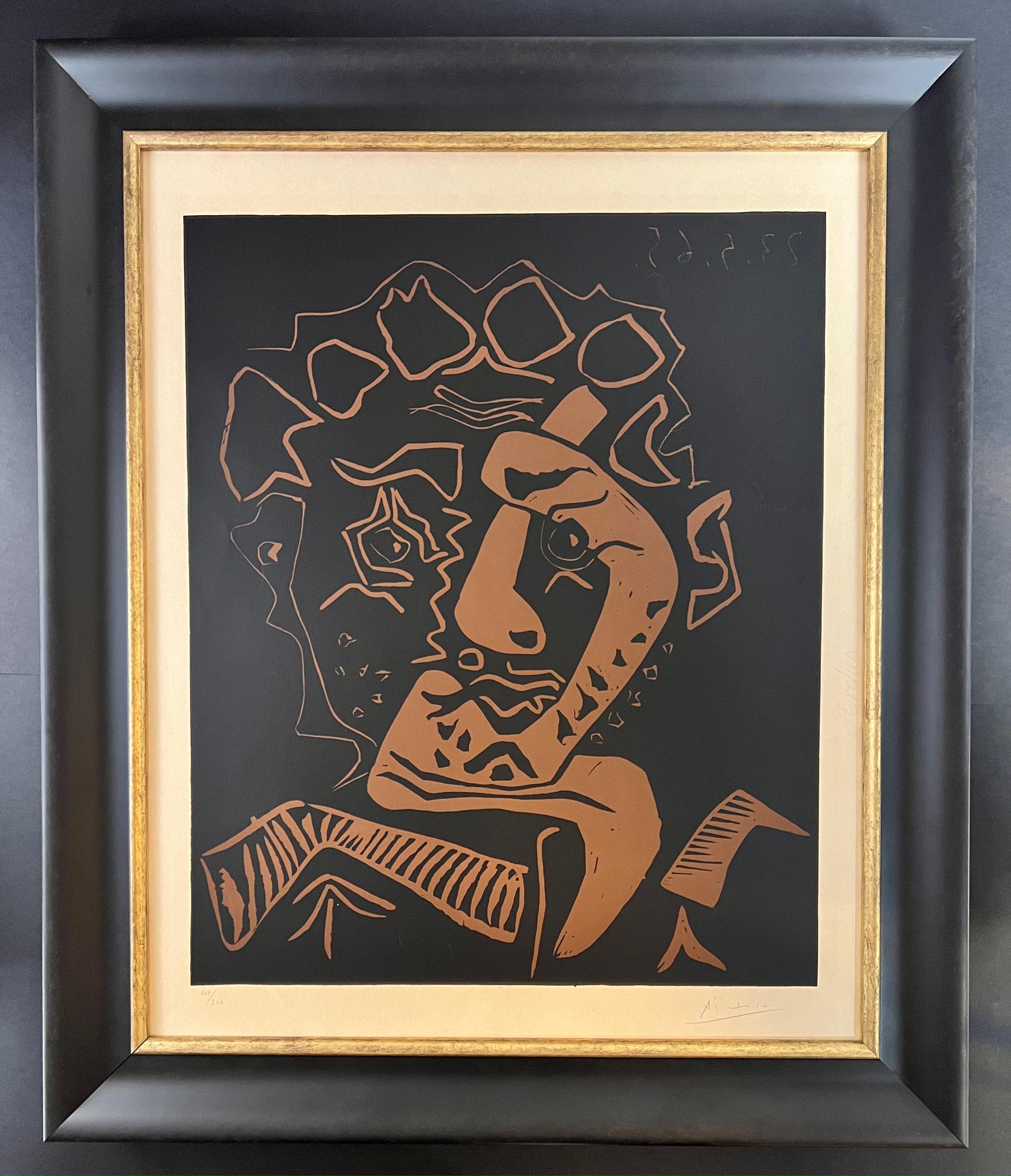 Pablo Picasso ( 1881 - 1973 ) - Tete d'Histrion - Linoleografia firmata a mano su carta Arches 4