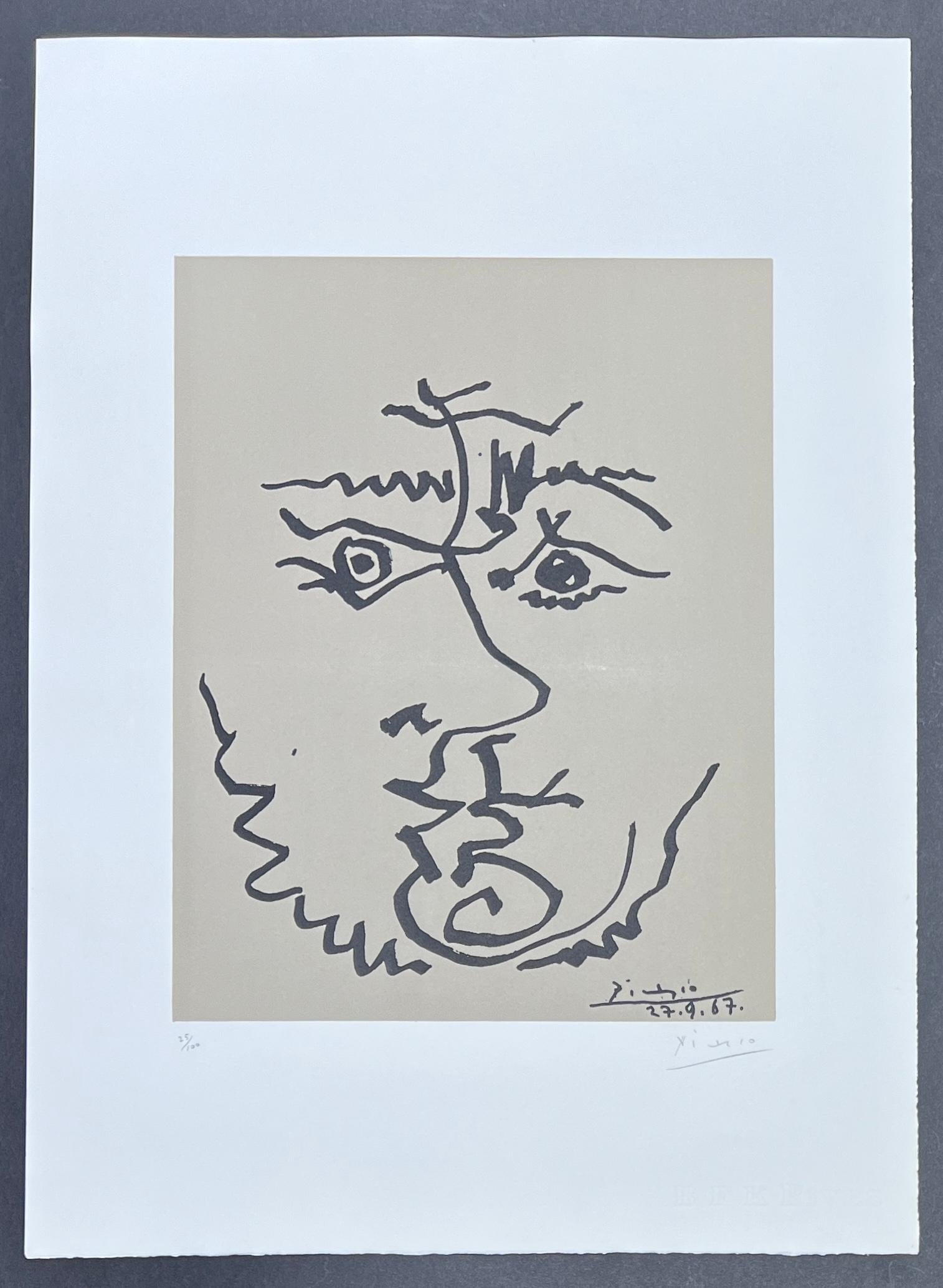 Pablo Picasso (1881–1973) - Visage - Lithograph on Rives BFK paper - 1967 For Sale 1