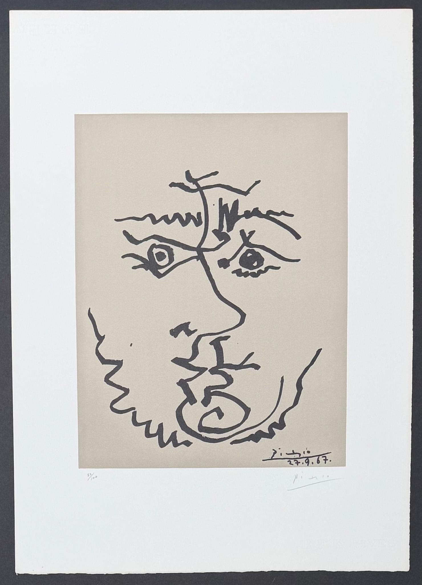 Pablo Picasso (1881-1973) - Visage - Lithographie auf Rives BFK Papier - 1967 im Angebot 1